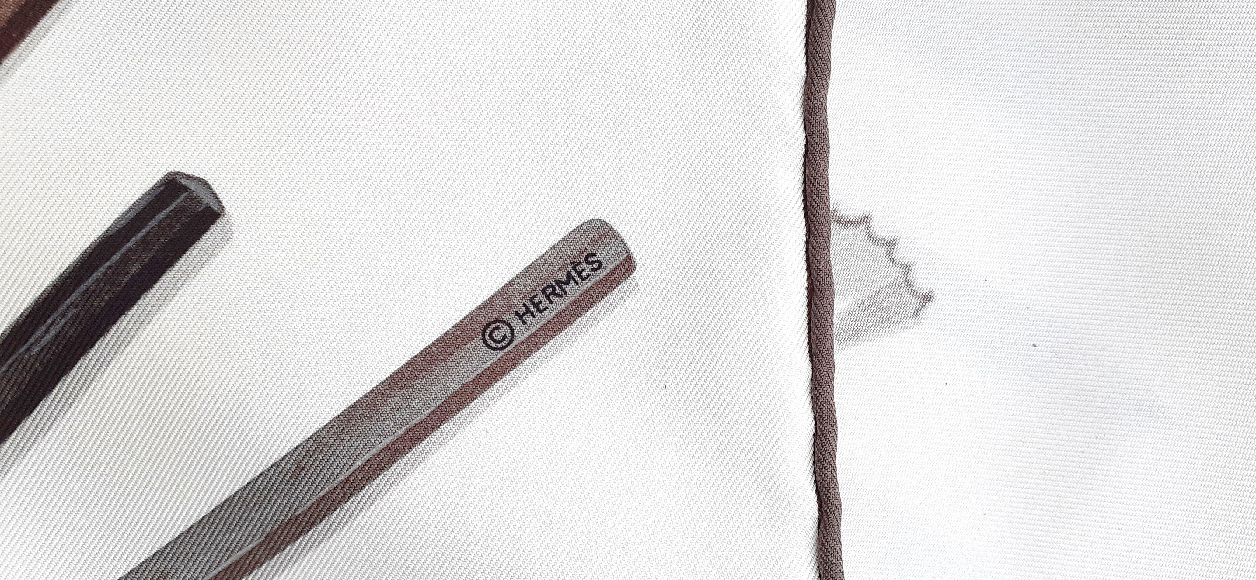 Hermès Silk Scarf A Vos Crayons ! Leigh P. Cooke White Etoupe 90 cm 7