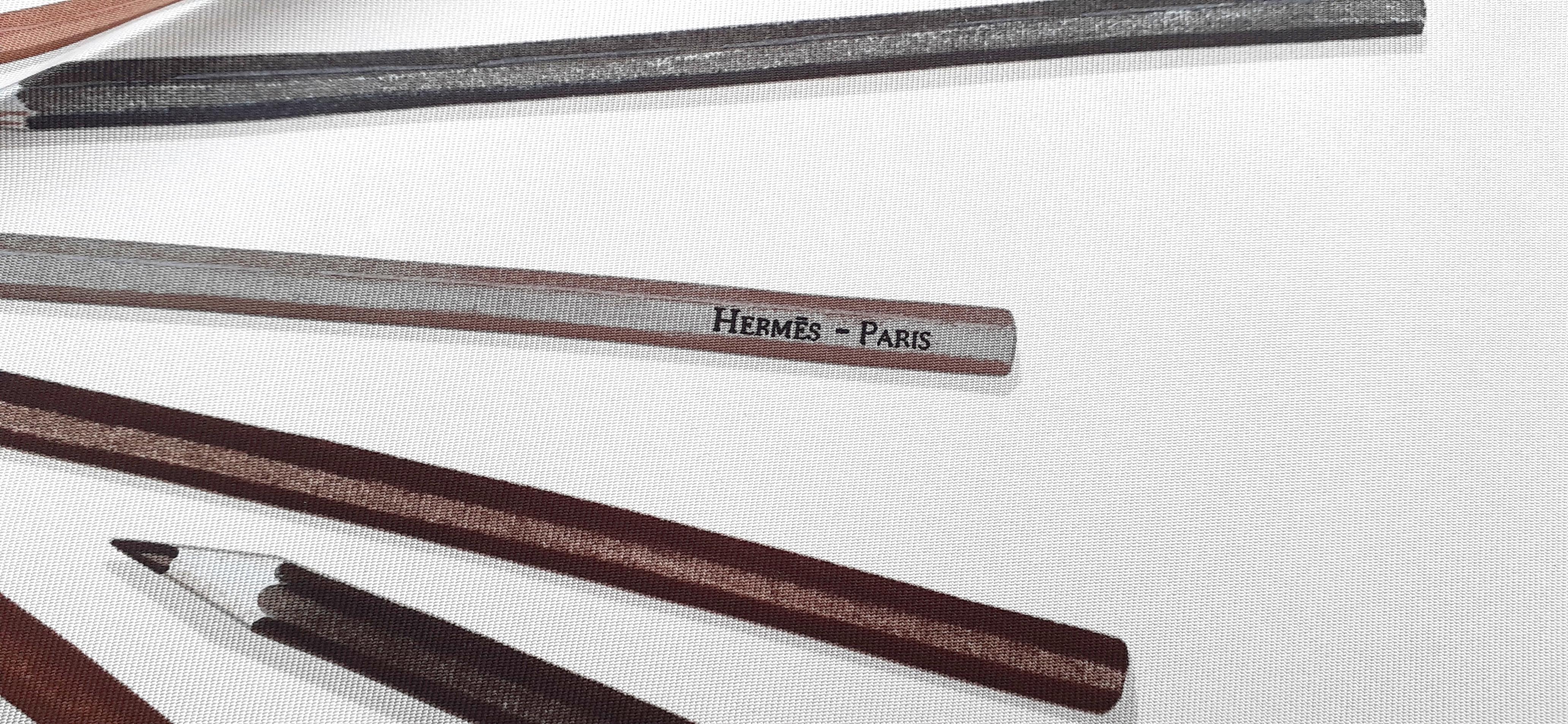 Hermès Silk Scarf A Vos Crayons ! Leigh P. Cooke White Etoupe 90 cm 2