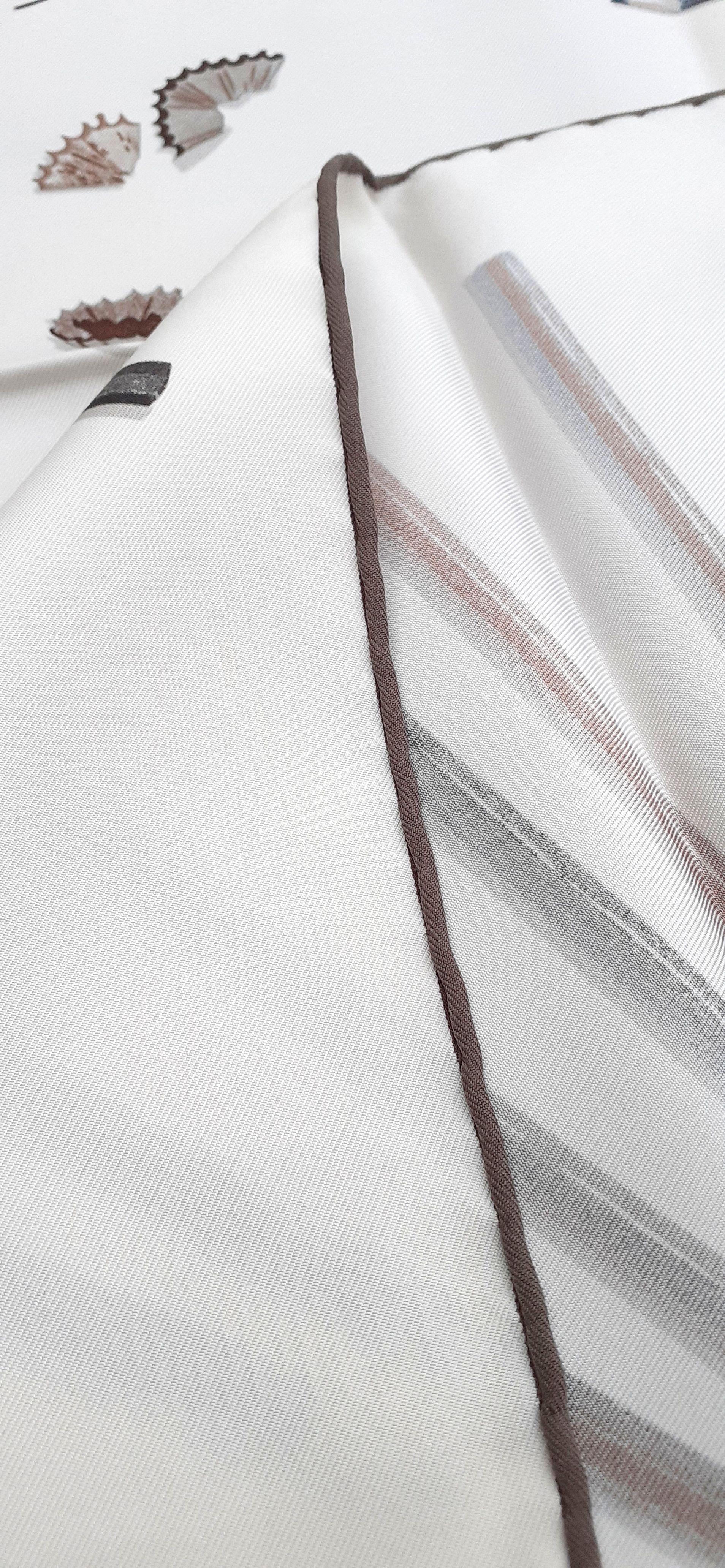 Hermès Silk Scarf A Vos Crayons ! Leigh P. Cooke White Etoupe 90 cm 4