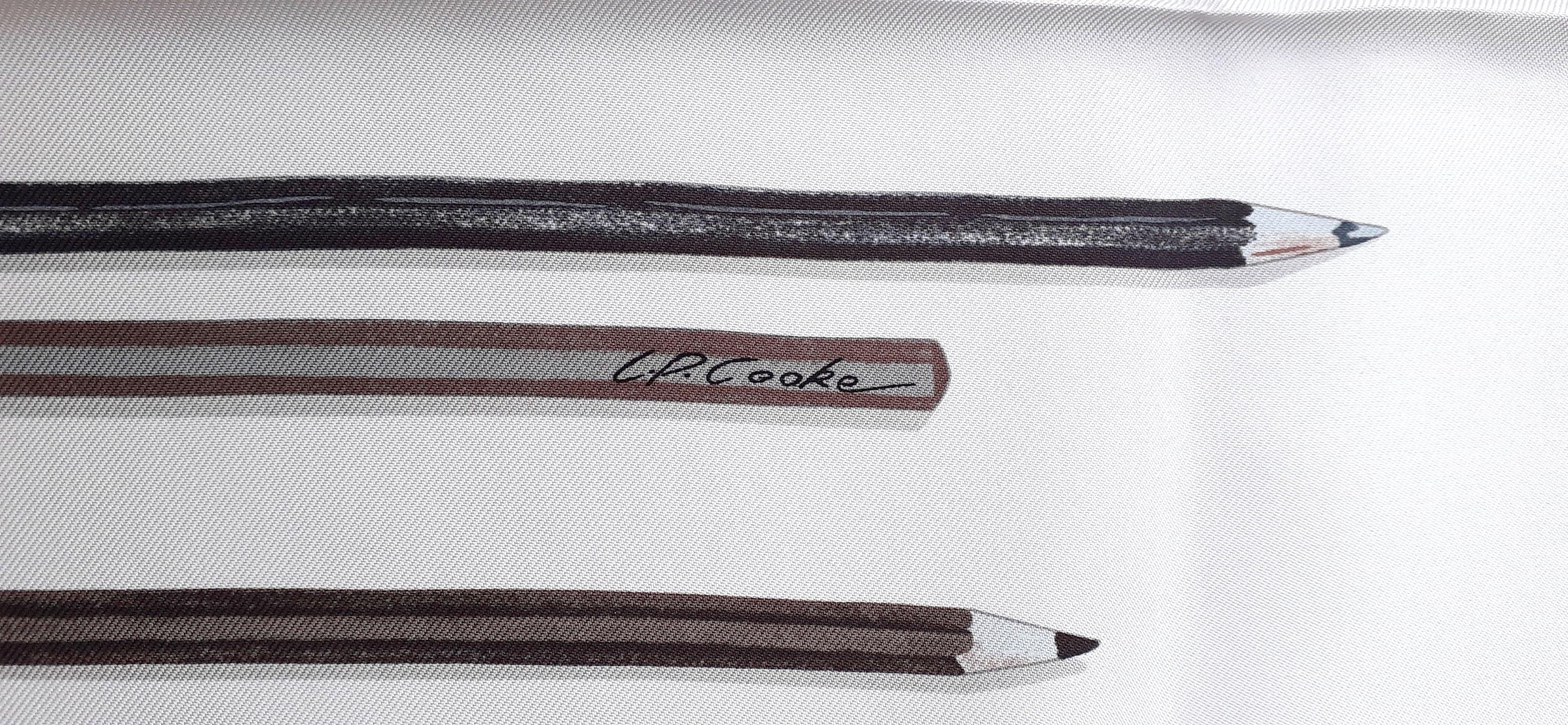 Hermès Silk Scarf A Vos Crayons ! Leigh P. Cooke White Etoupe 90 cm 5