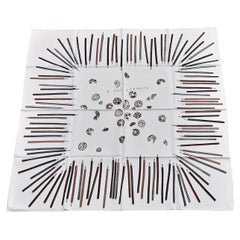 Hermès Silk Scarf A Vos Crayons ! Leigh P. Cooke White Etoupe 90 cm