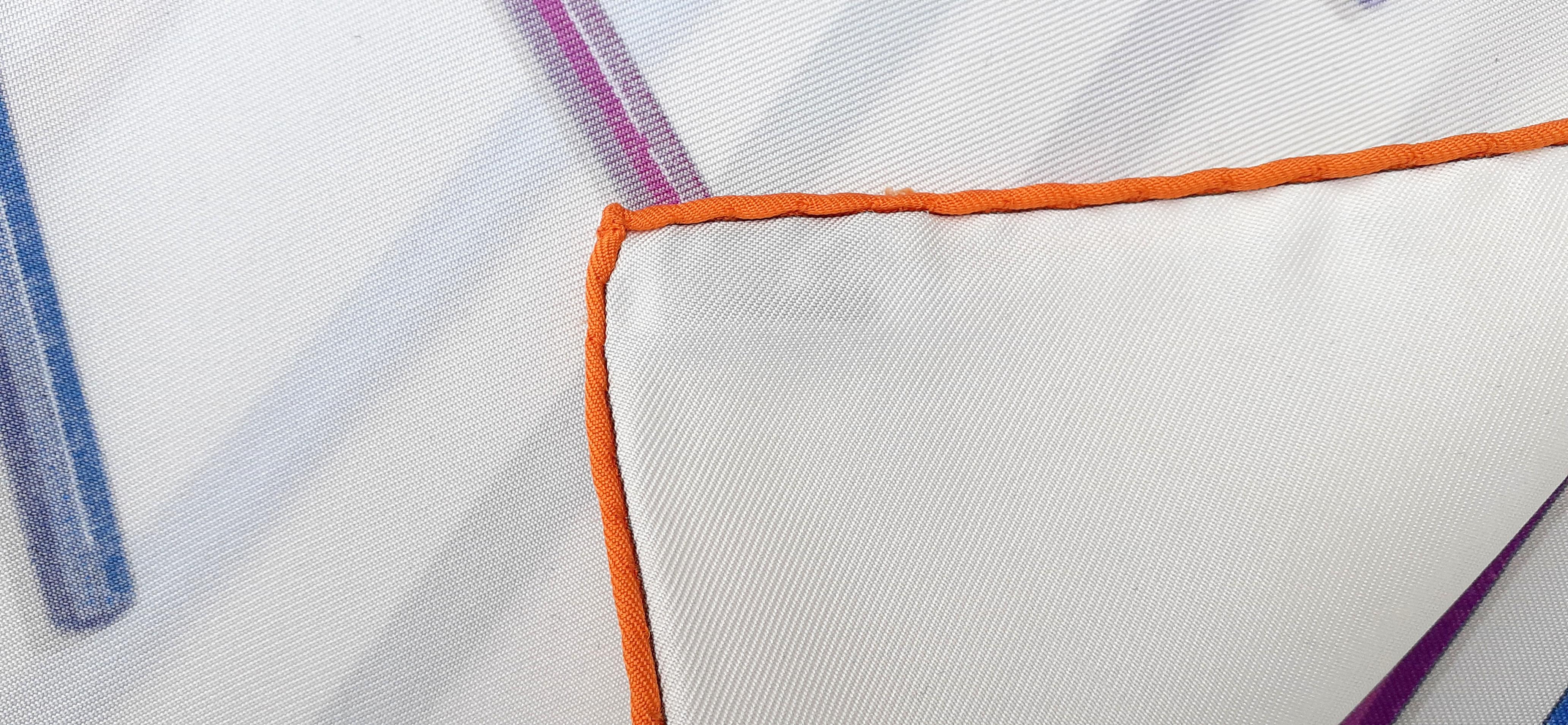 Hermès Silk Scarf A Vos Crayons ! P. Cooke White Orange 90 cm 6