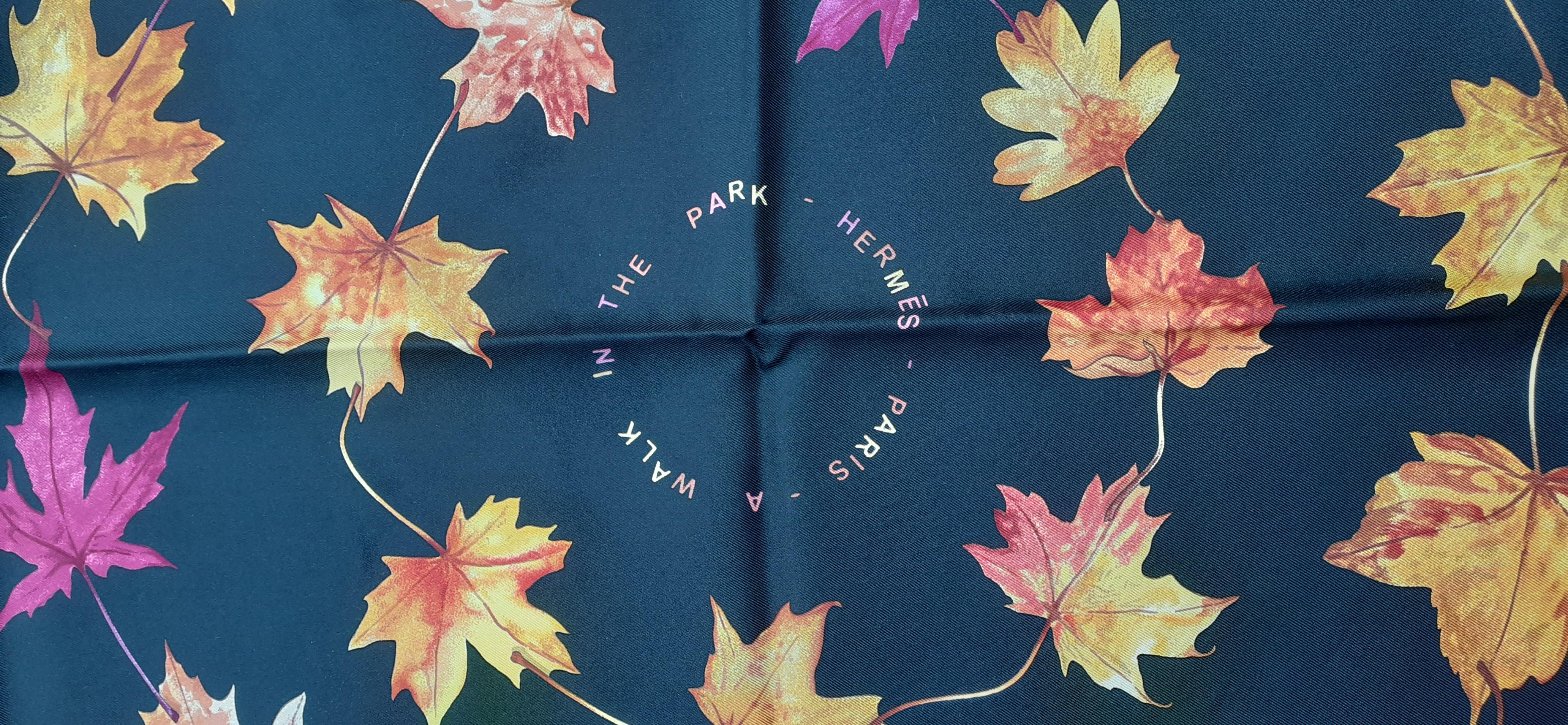 Hermès Silk Scarf A Walk In the Park Leigh P Cooke Leaves Black 90 cm 3