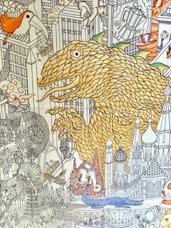 Hermes Silk Scarf Animapolis au Carre White 90 cm Color 16 Jan Bajtlik