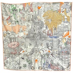 Hermes Silk Scarf Animapolis au Carre White 90 cm Color 16 Jan Bajtlik