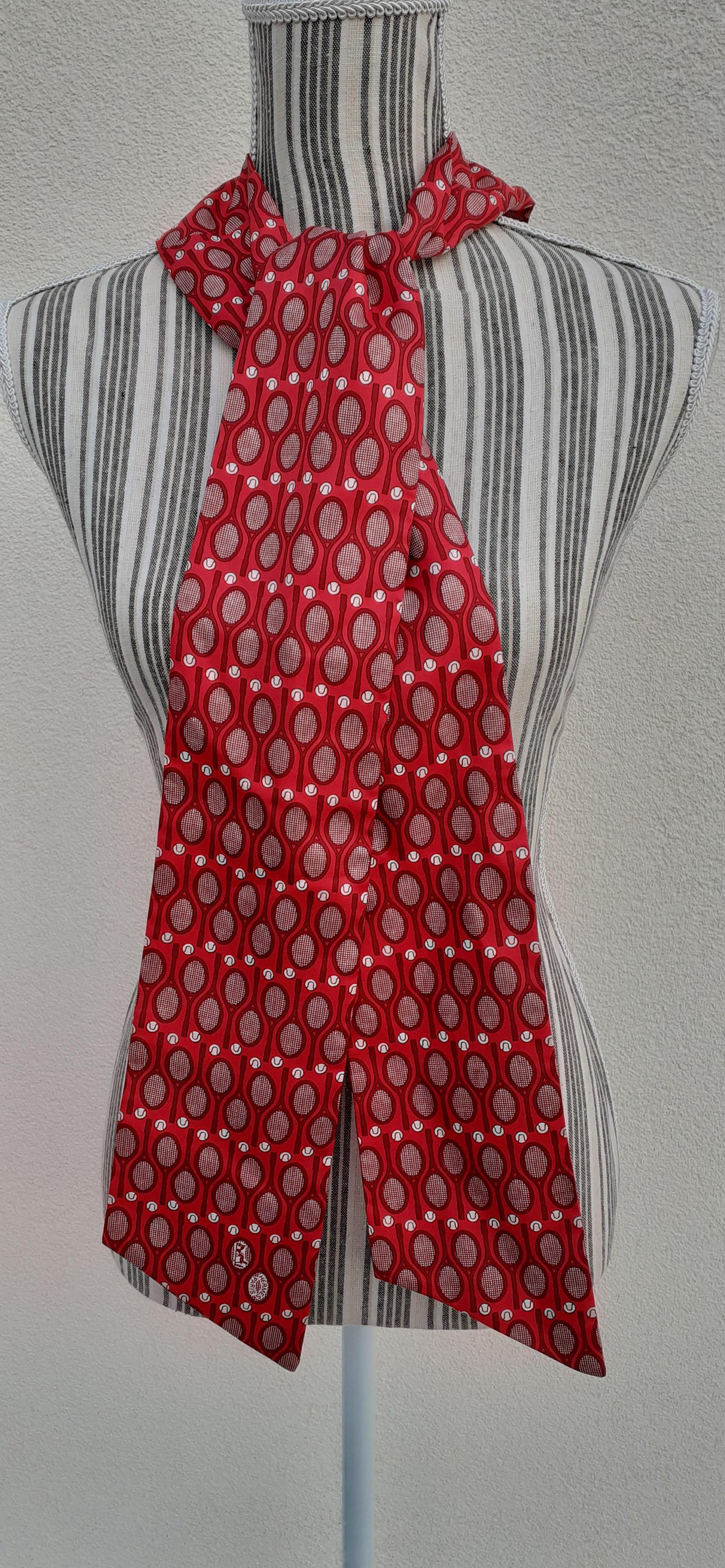 Hermès Silk Scarf Ascot Tie Tennis Print Origny RARE 9