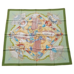 Hermès Pañuelo de seda Au clair de la Lune Mon ami Pierrot Sandra Laroche Verde 90 cm