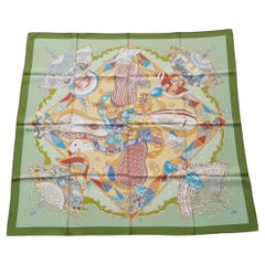 Hermès Silk Scarf Au clair de la Lune Mon ami Pierrot Sandra Laroche Green 90 cm