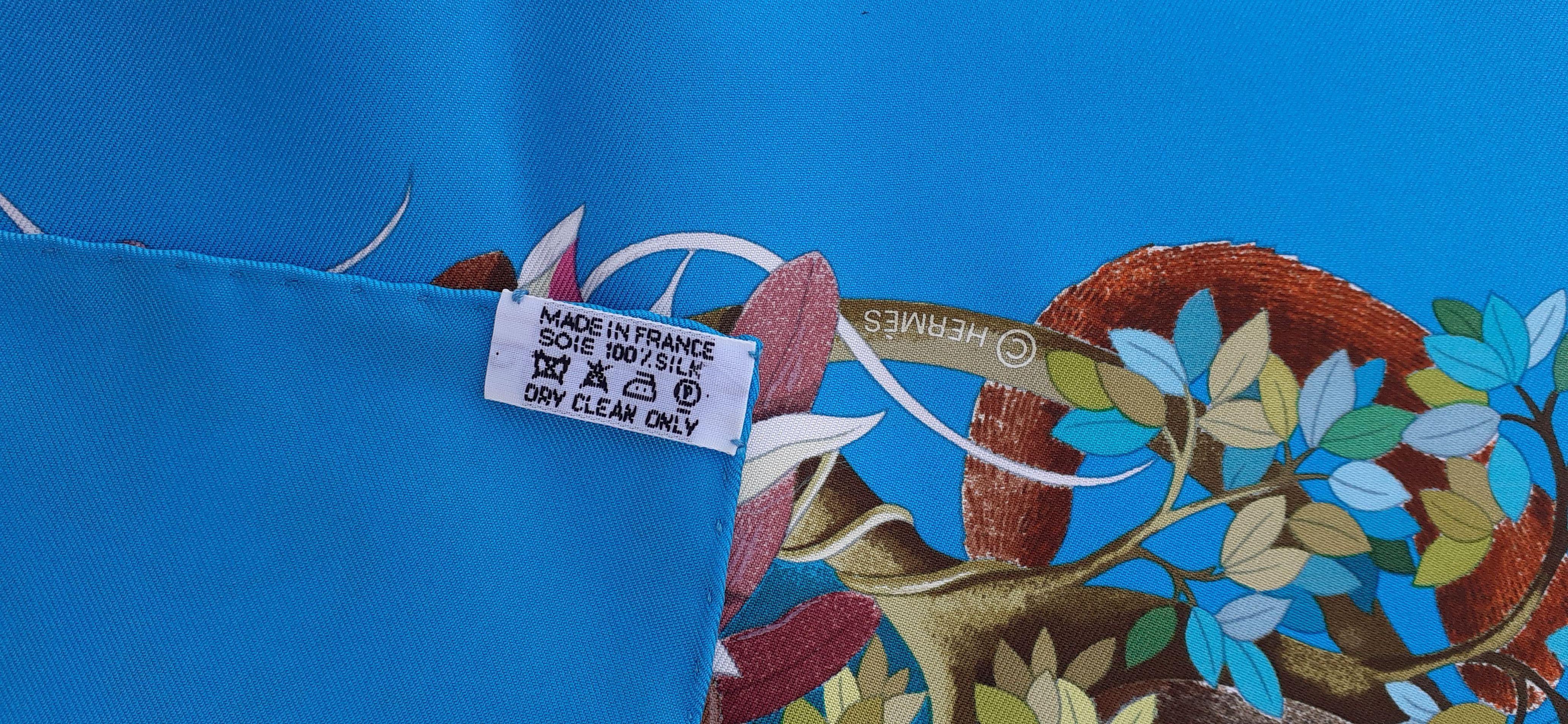 Hermès Silk Scarf Au Coeur de la Vie Aline Honoré Turquoise Blue 35' 13