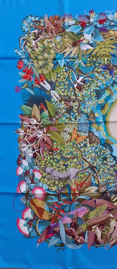 Hermès Silk Scarf Au Coeur de la Vie Aline Honoré Turquoise Blue 35'