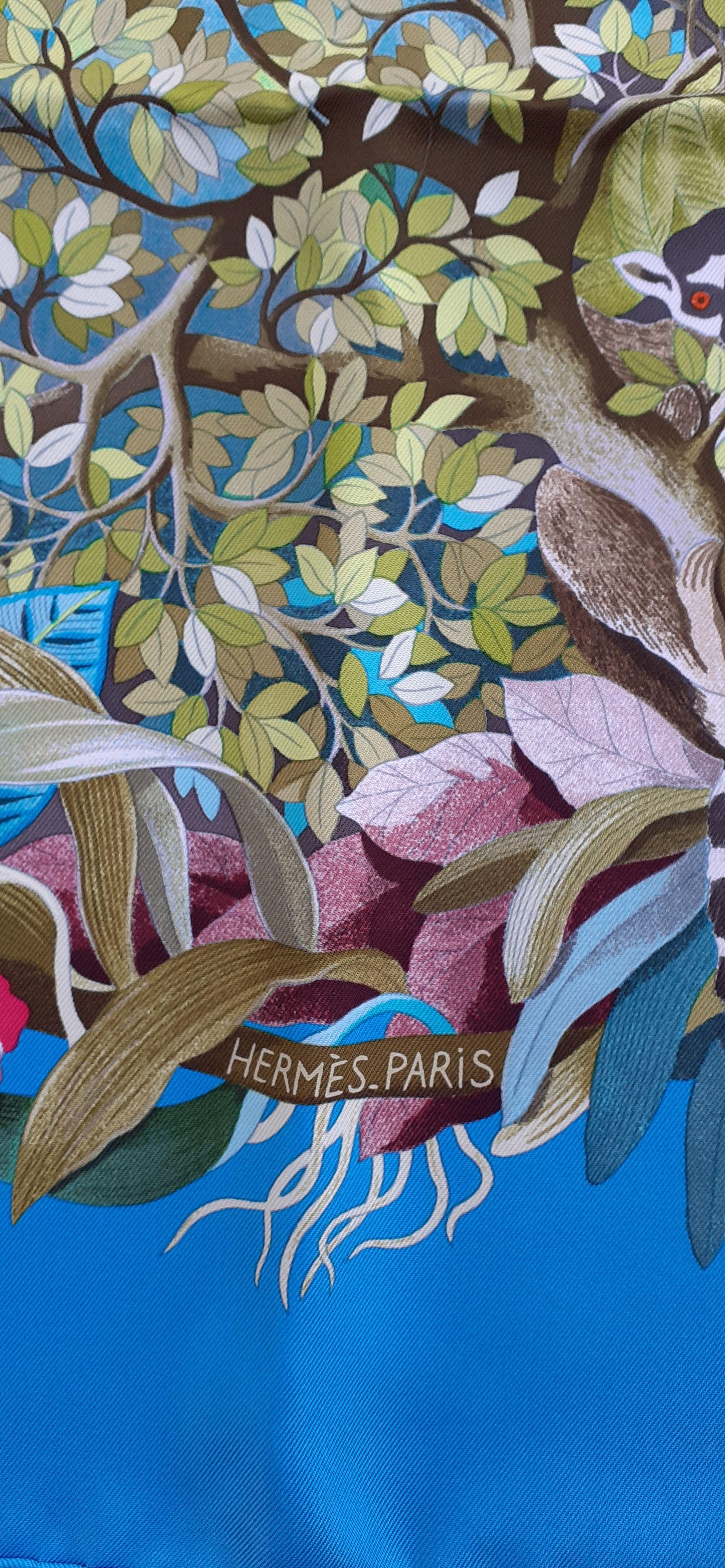 Hermès Silk Scarf Au Coeur de la Vie Aline Honoré Turquoise Blue 35' 1