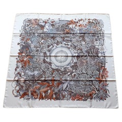 Hermès Silk Scarf Au Coeur De La Vie Aline Honore White Brown 90 cm