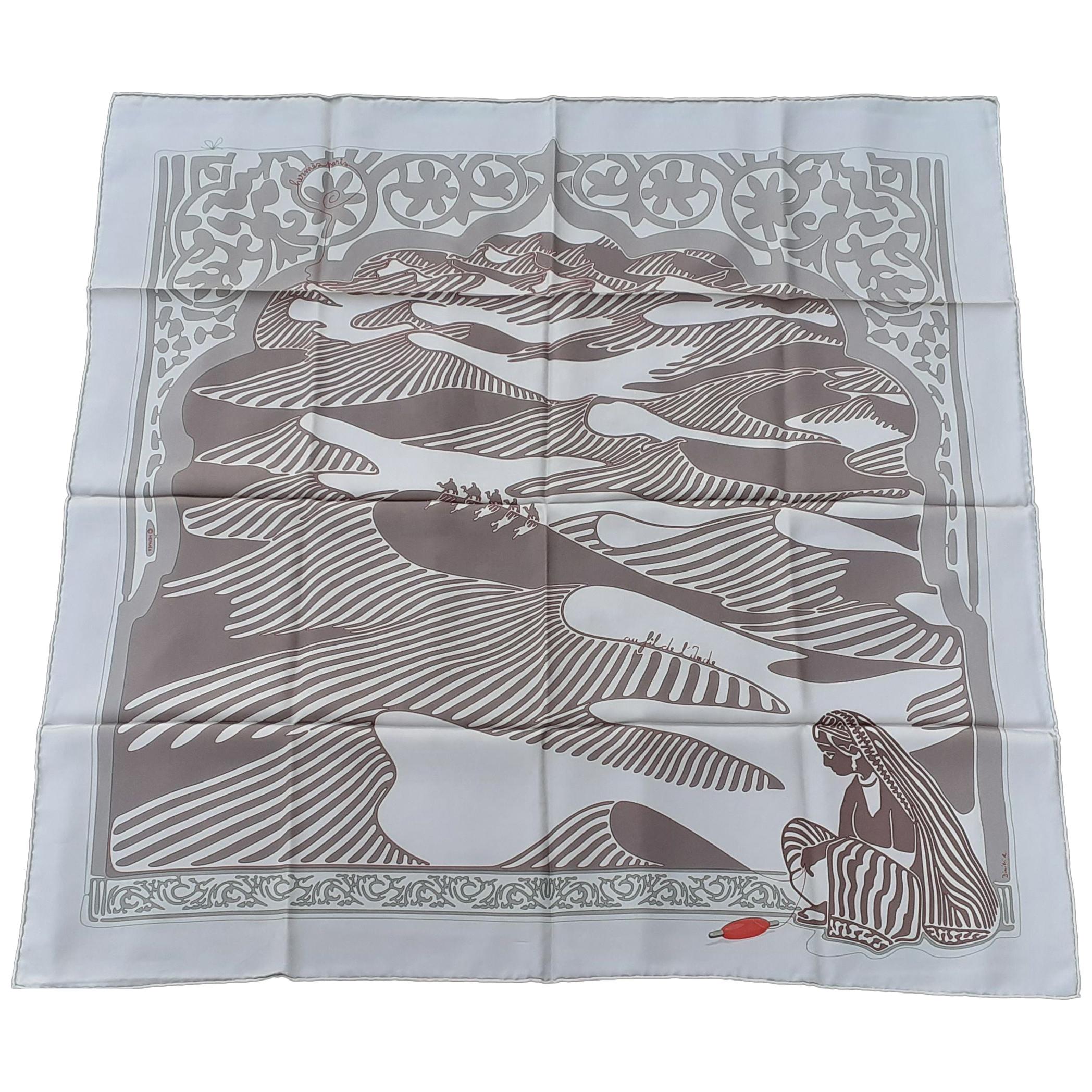 Hermès Silk Scarf Au fil de l'Inde India Rybaltchenko 90 cm RARE
