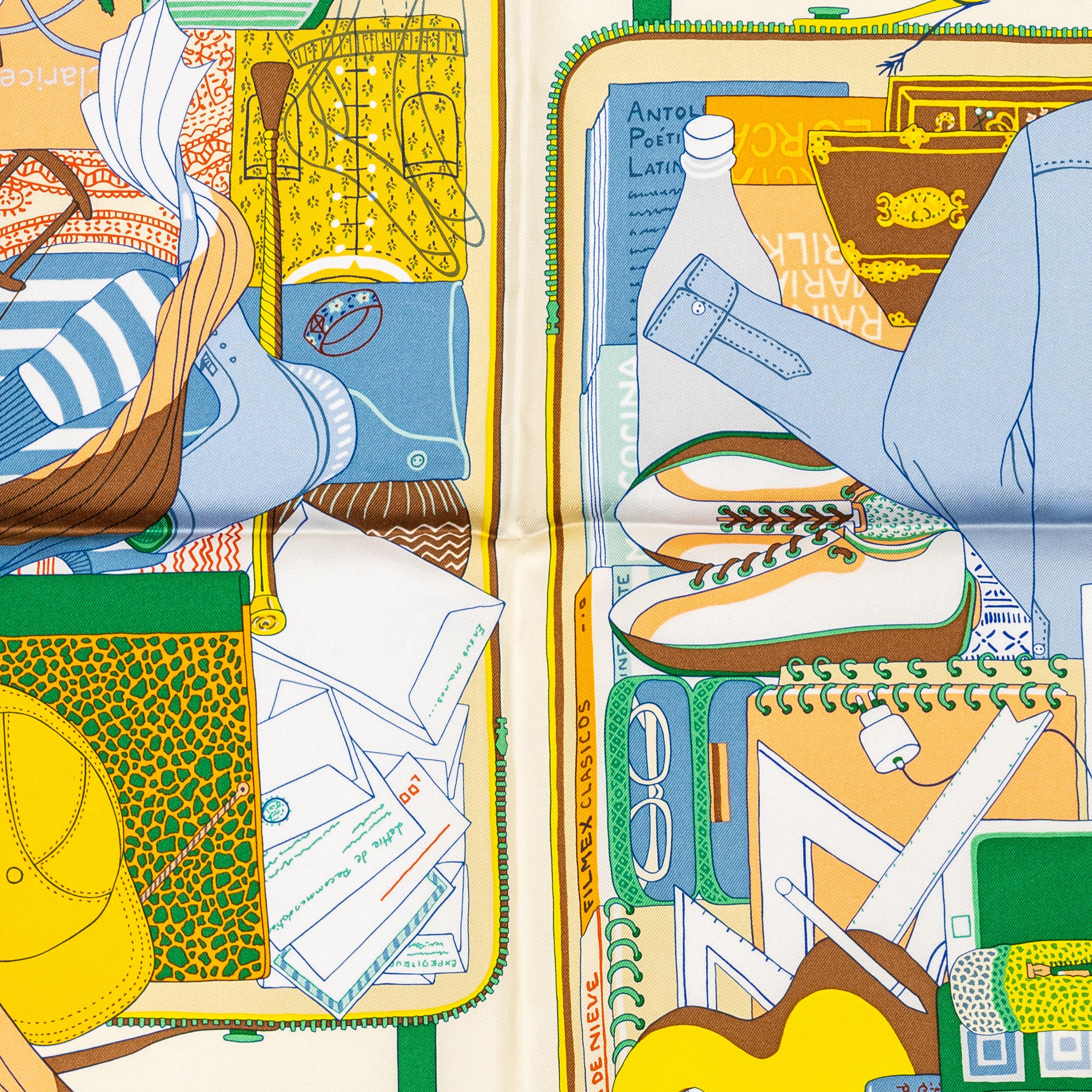 Hermes Silk Scarf Bagage a Main - Vert Amande Jaune - New With Tag en venta 5