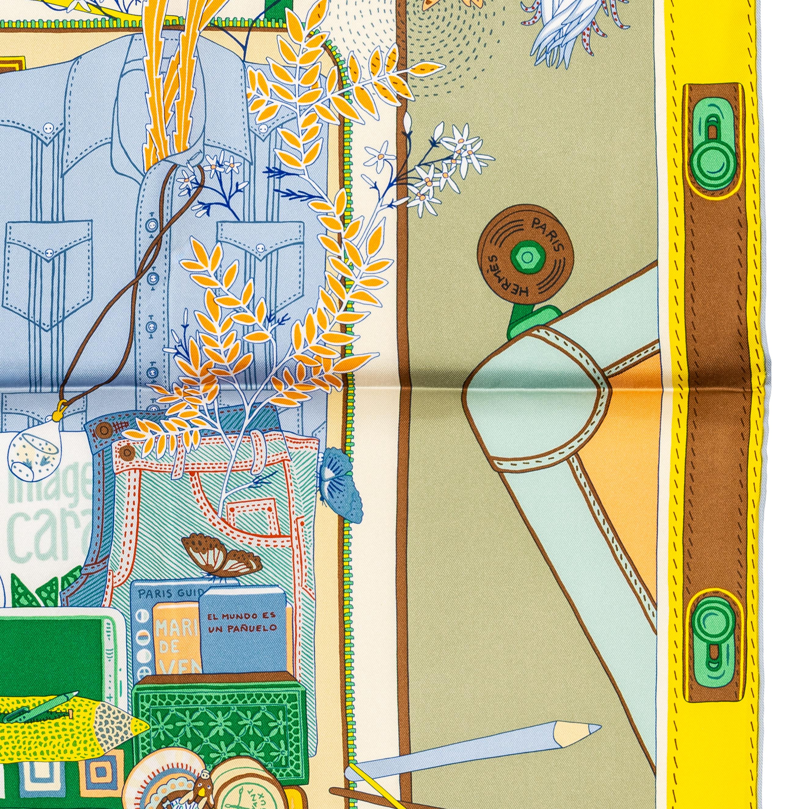 Hermes Silk Scarf Bagage a Main - Vert Amande Jaune - New With Tag en venta 6