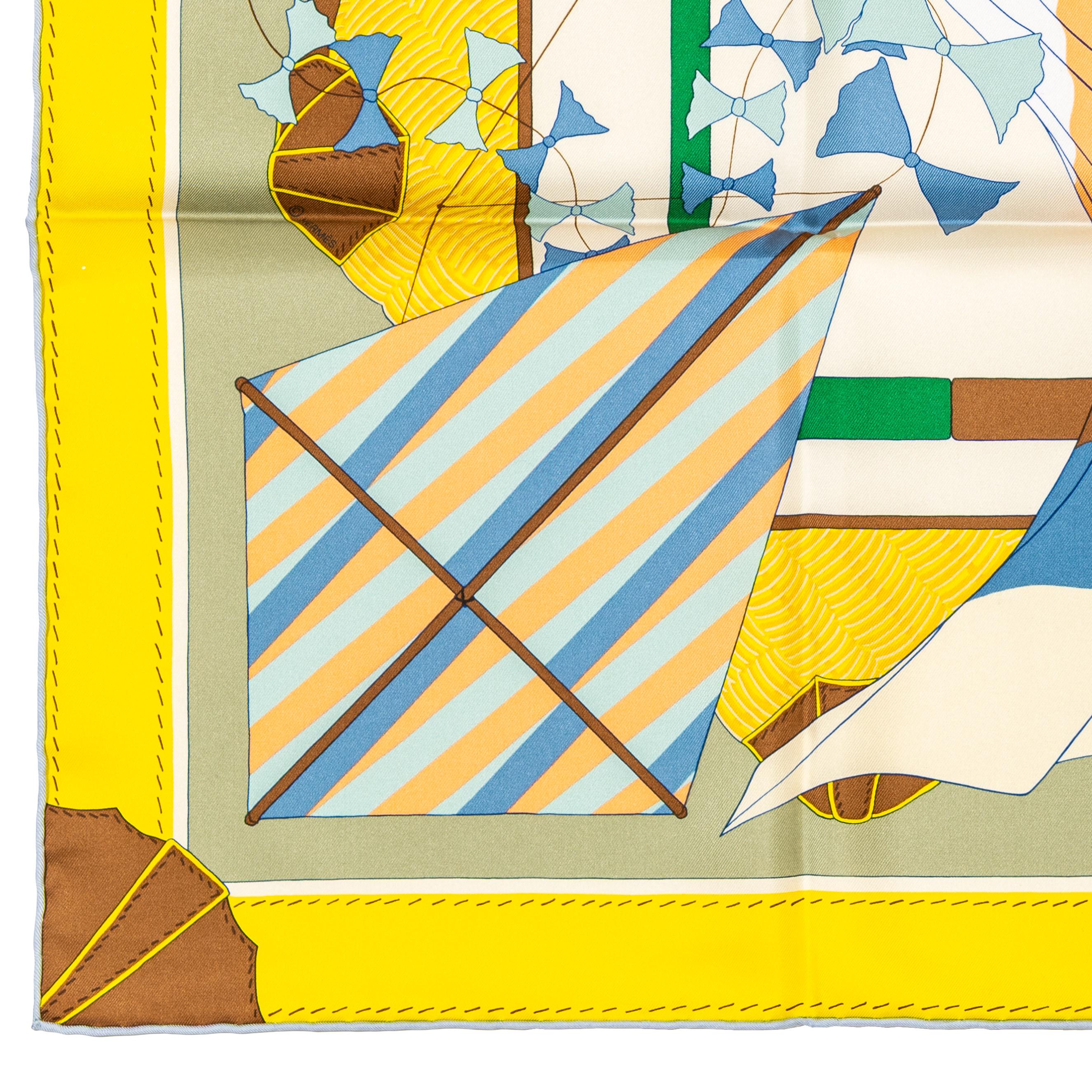 Hermes Silk Scarf Bagage a Main - Vert Amande Jaune - New With Tag en venta 7