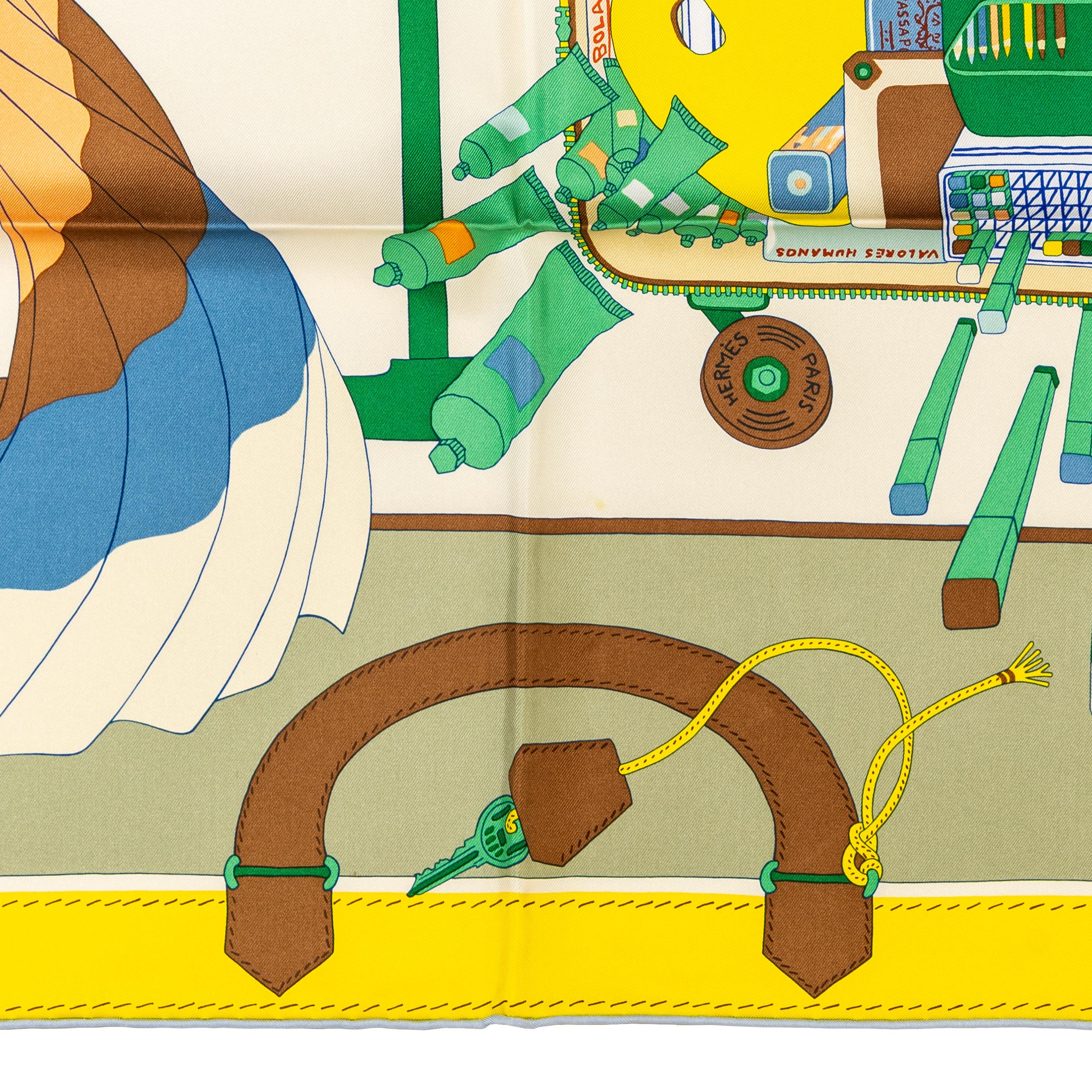 Hermes Silk Scarf Bagage a Main - Vert Amande Jaune - New With Tag en venta 8