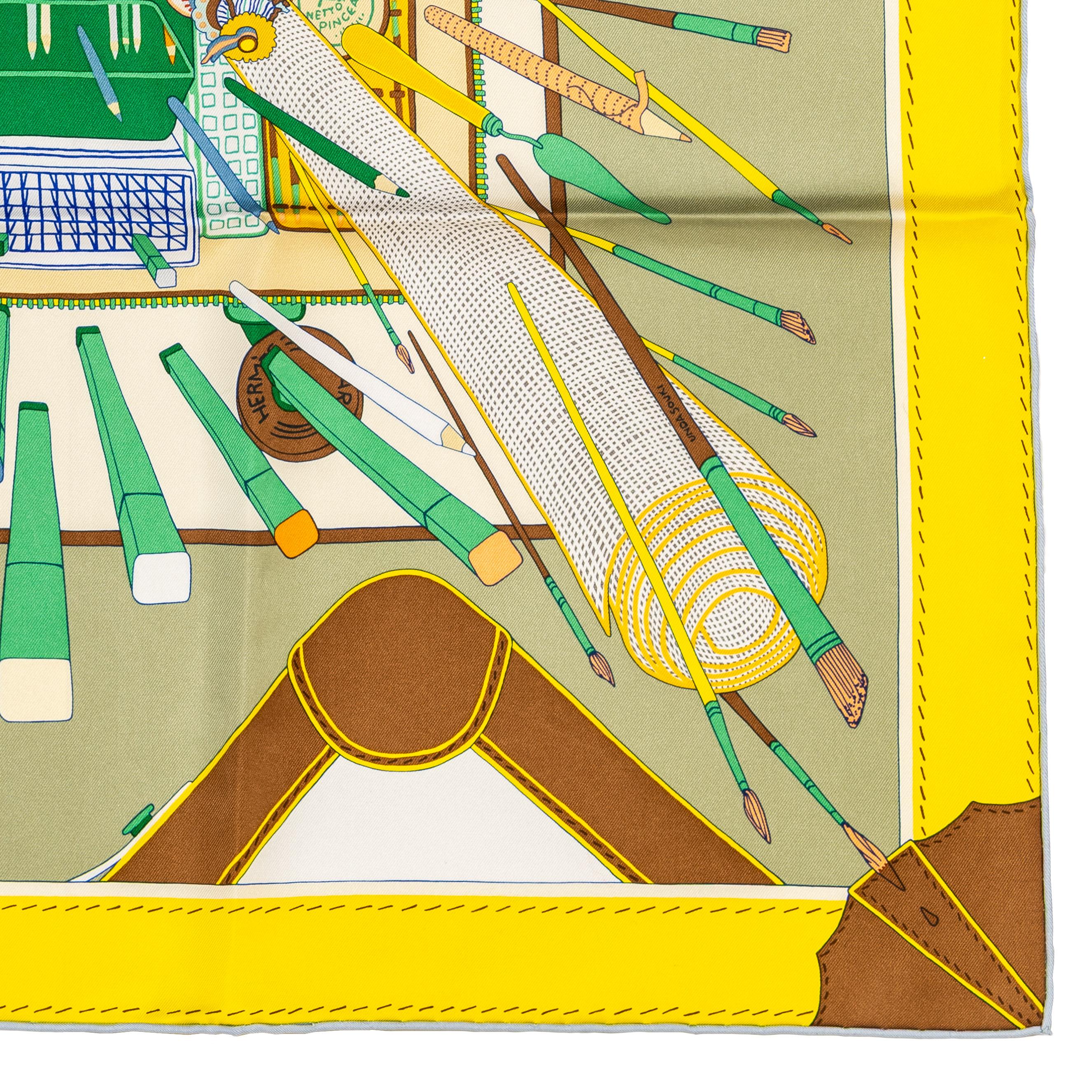 Hermes Silk Scarf Bagage a Main - Vert Amande Jaune - New With Tag en venta 9