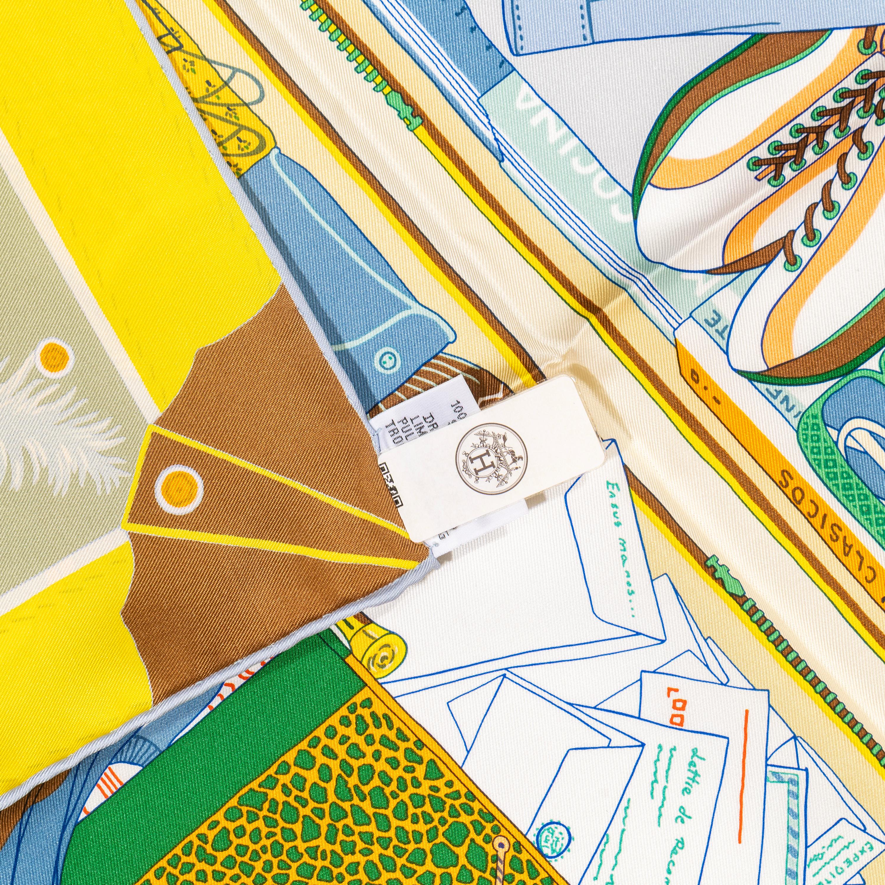 Hermes Silk Scarf Bagage a Main - Vert Amande Jaune - New With Tag en venta 10