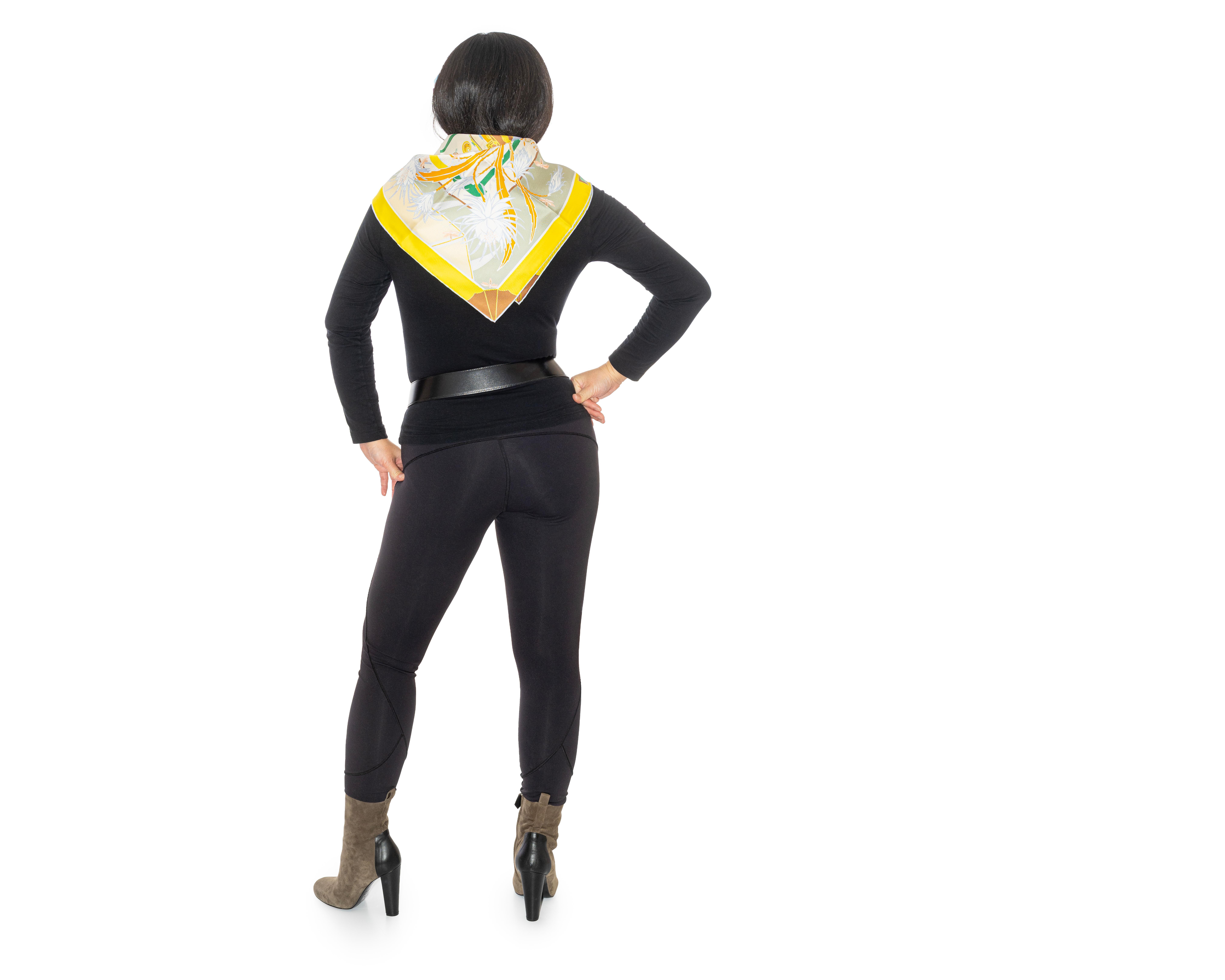 De las mujeres Hermes Silk Scarf Bagage a Main - Vert Amande Jaune - New With Tag en venta