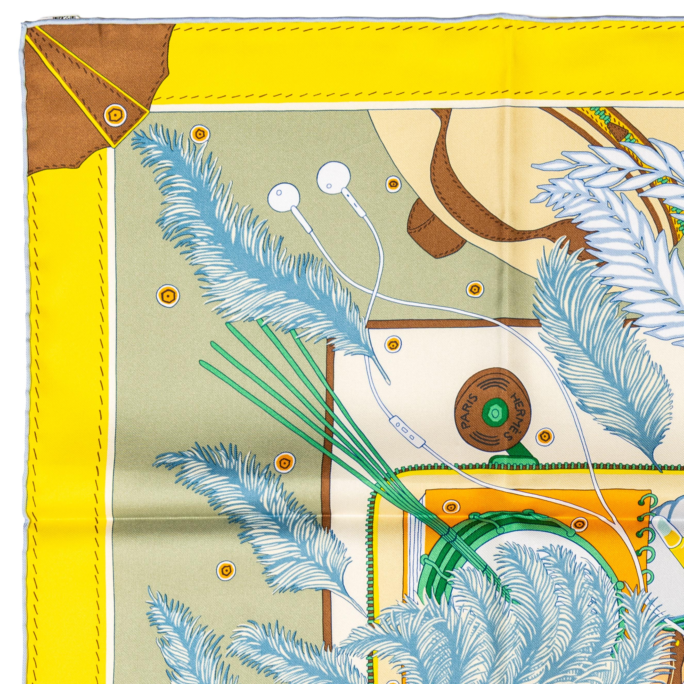 Hermes Silk Scarf Bagage a Main - Vert Amande Jaune - New With Tag en venta 1