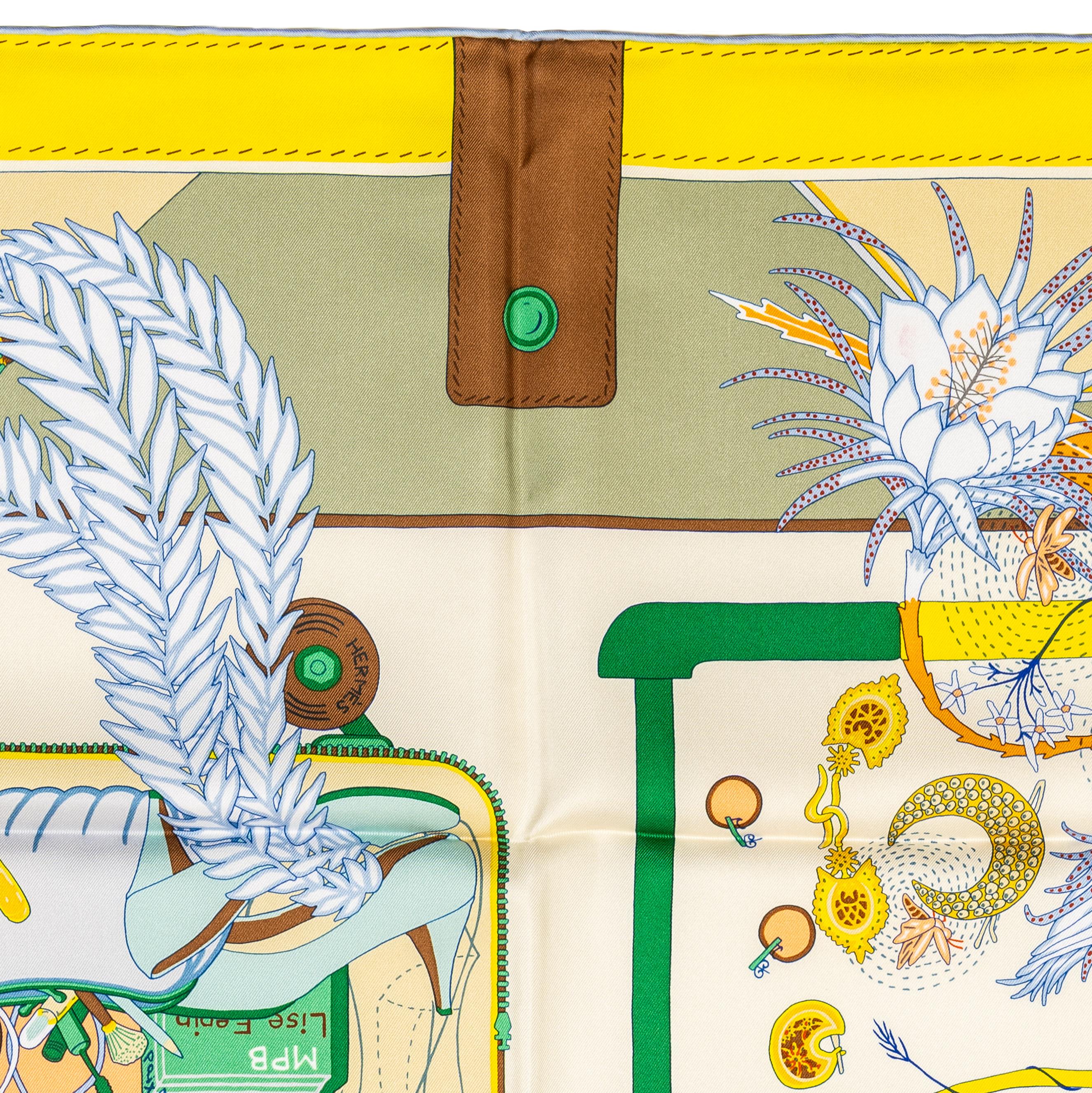 Hermes Silk Scarf Bagage a Main - Vert Amande Jaune - New With Tag en venta 2