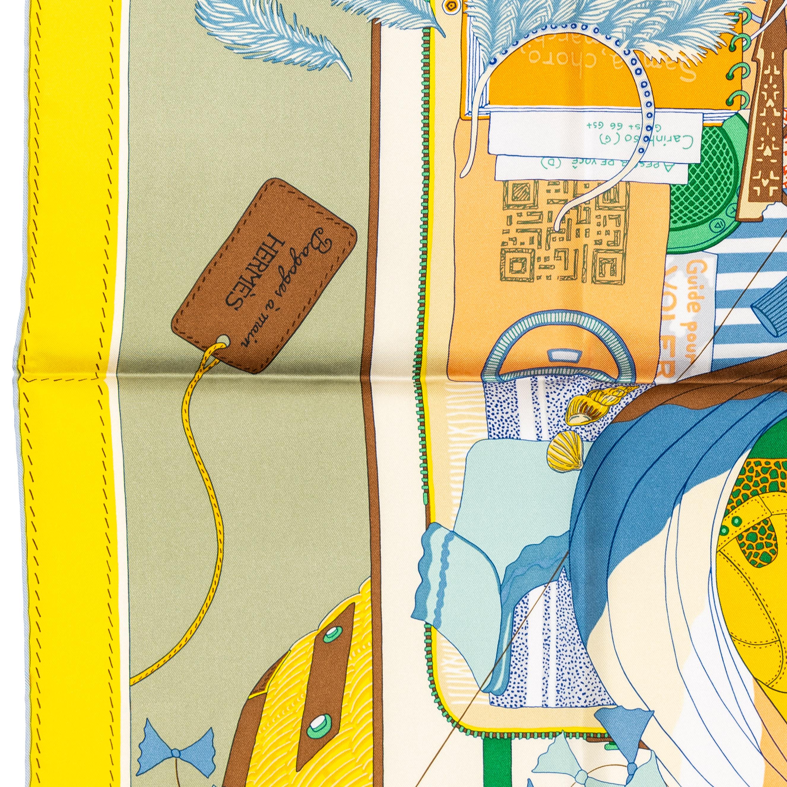 Hermes Silk Scarf Bagage a Main - Vert Amande Jaune - New With Tag en venta 4
