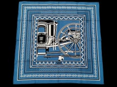 Hermès Silk Scarf  Balade en Berline Bandana Bleu Orage Twill 26 inches