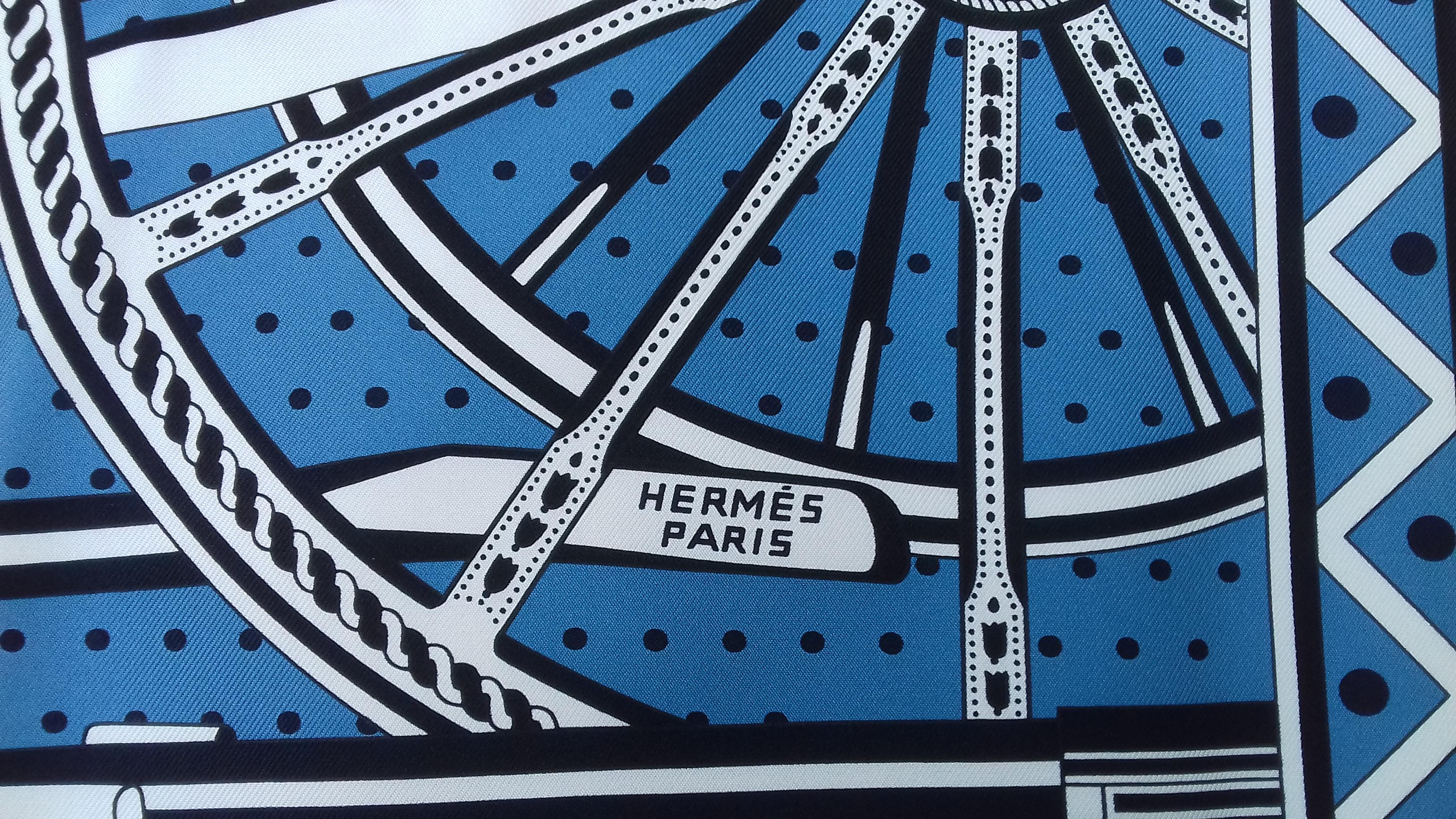 Hermès Silk Scarf  Balade en Berline Bandana Bleu Orage Twill 26 inches 1