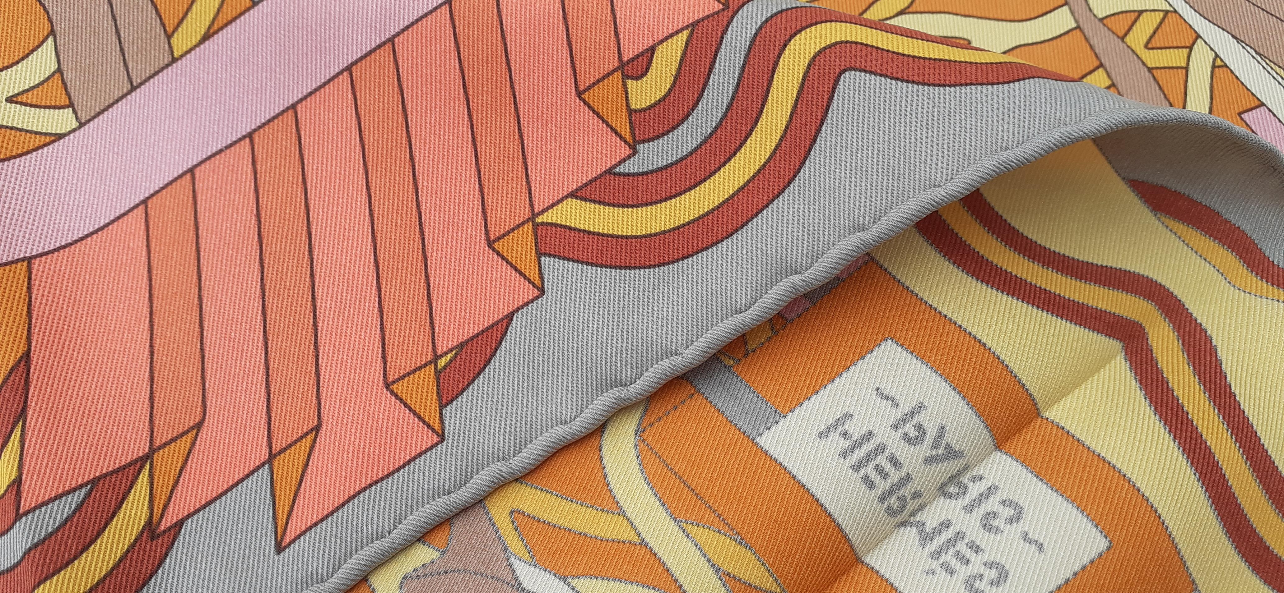 Hermès Silk Scarf Ballet Aquatique Pierre Marie Orange Grey Rare Colorway 8