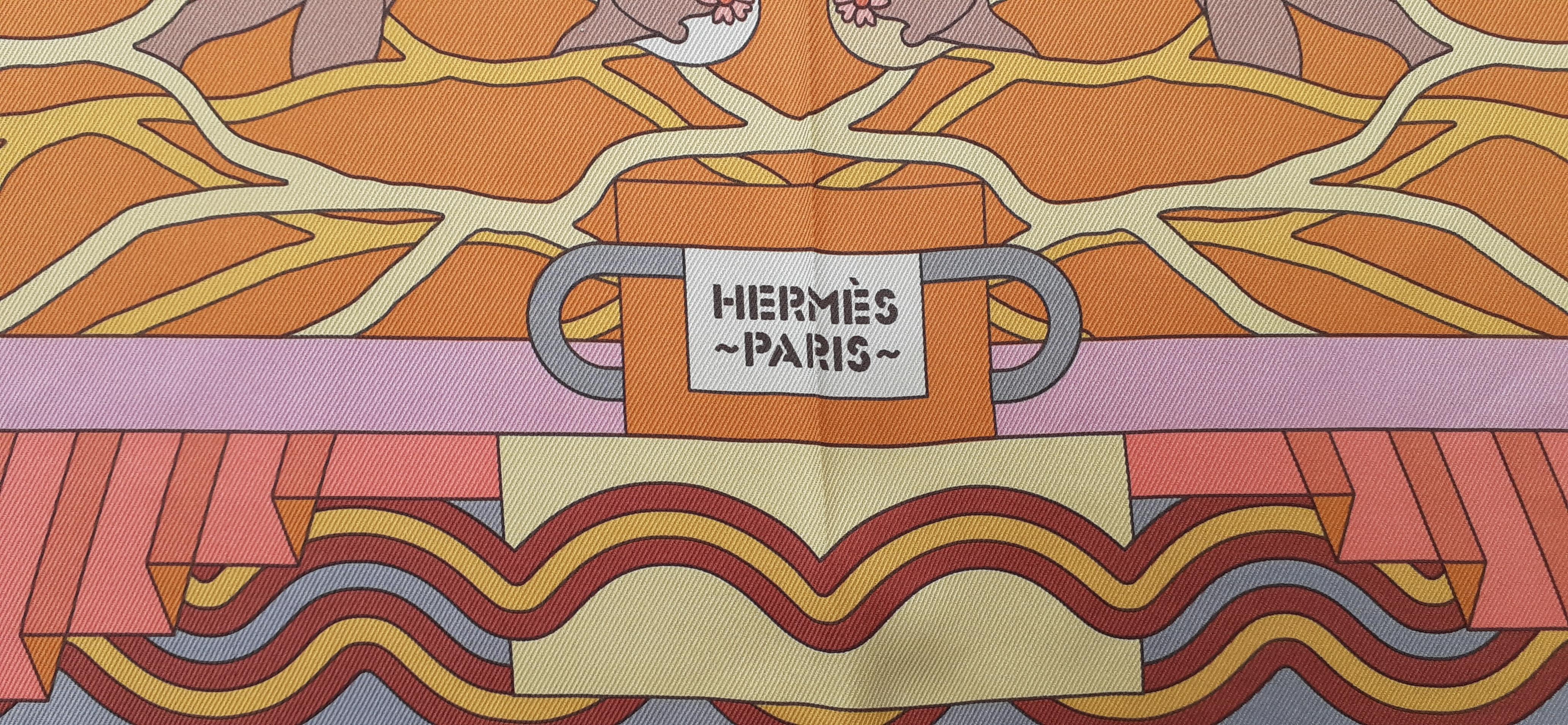 Hermès Silk Scarf Ballet Aquatique Pierre Marie Orange Grey Rare Colorway  2