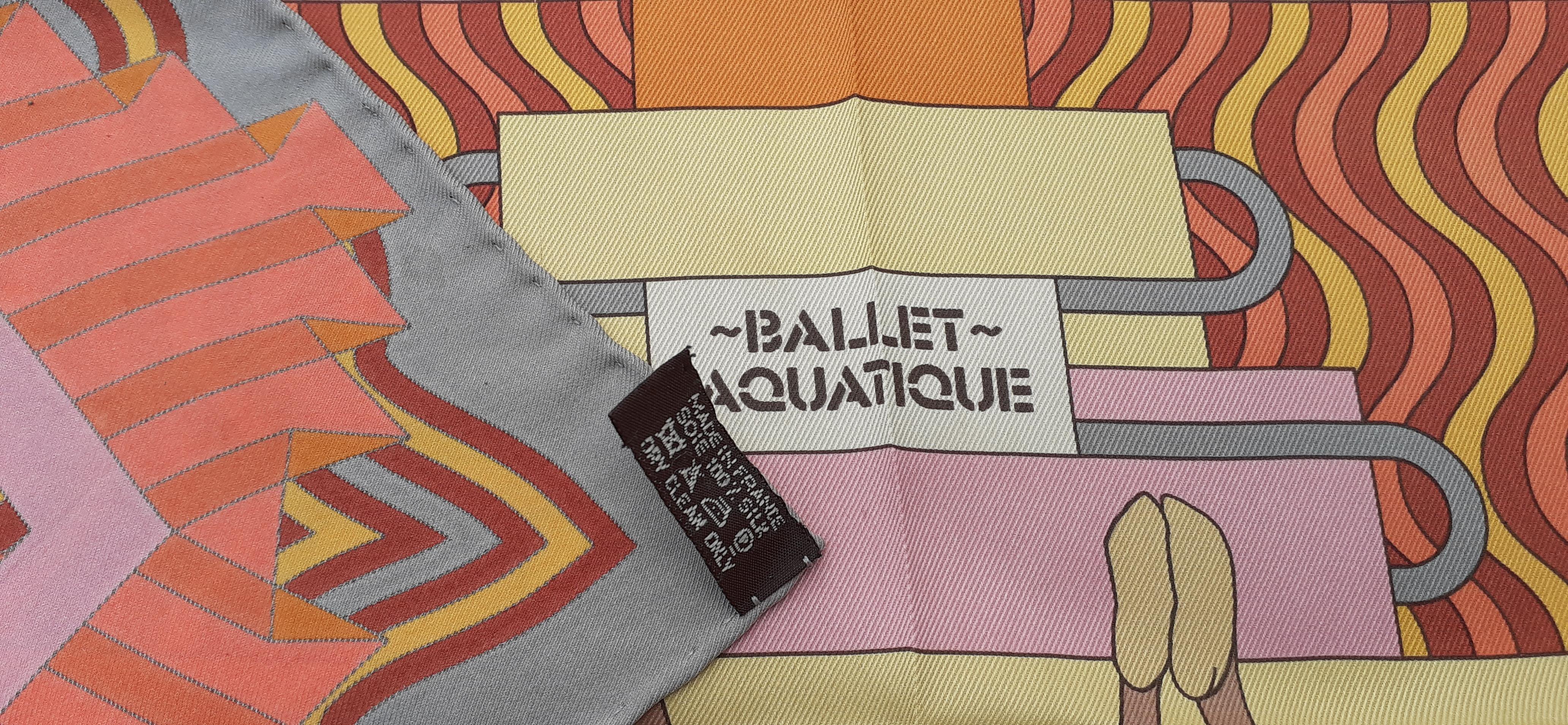 Hermès Silk Scarf Ballet Aquatique Pierre Marie Orange Grey Rare Colorway 3