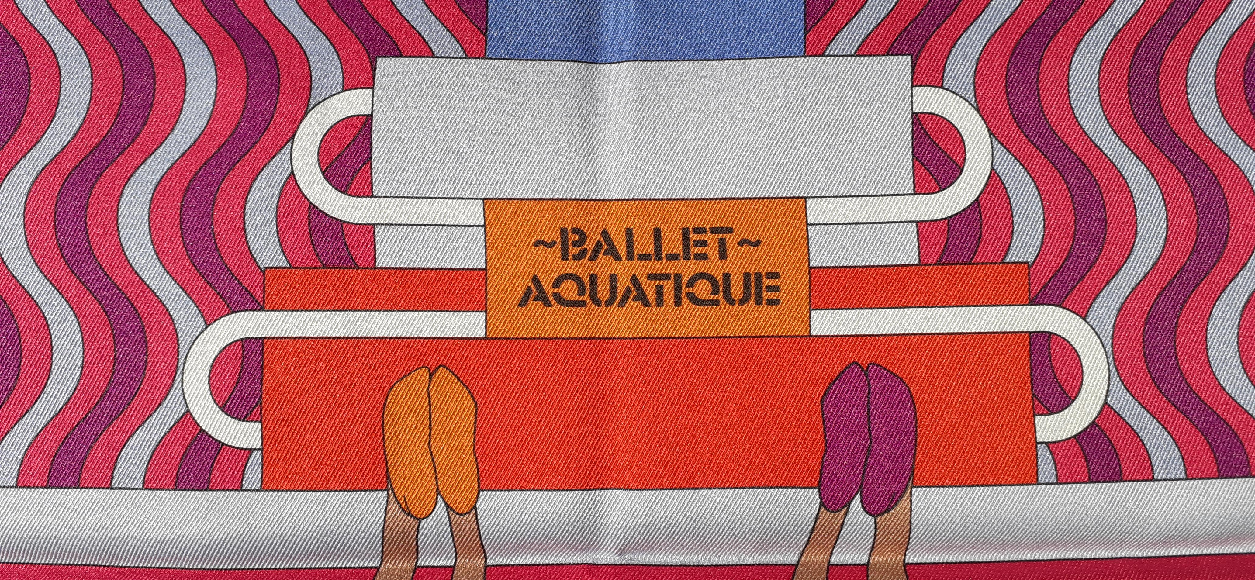 Hermès Silk Scarf Ballet Aquatique Rouge Bleu Jean Ciel 68 cm  5