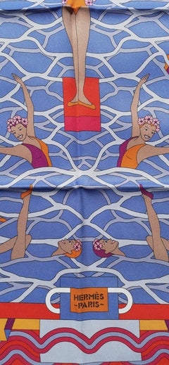 Hermès Silk Scarf Ballet Aquatique Rouge Bleu Jean Ciel 68 cm