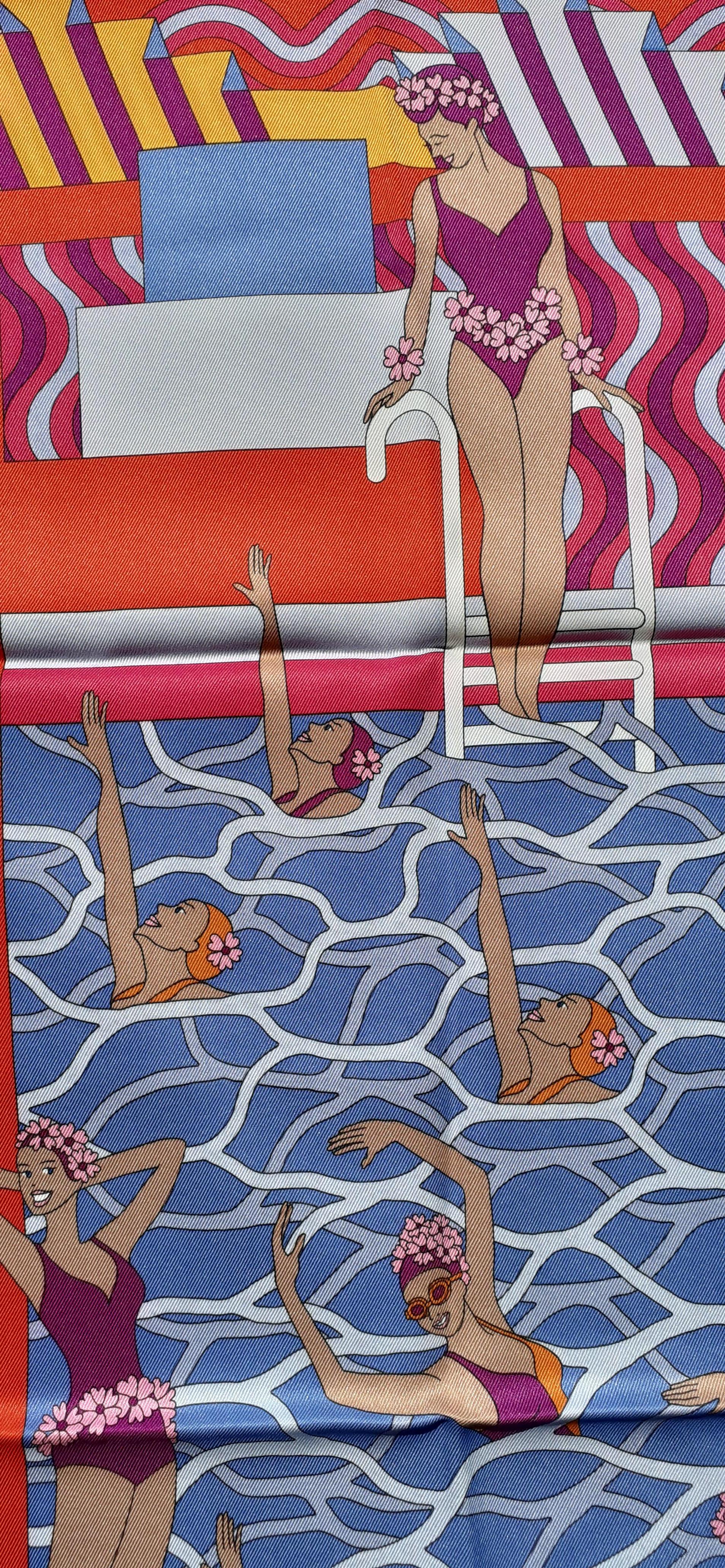 Hermès Silk Scarf Ballet Aquatique Rouge Bleu Jean Ciel 68 cm 2