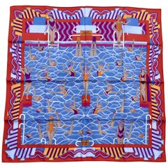 Hermès Silk Scarf Ballet Aquatique Rouge Bleu Jean Ciel 68 cm 