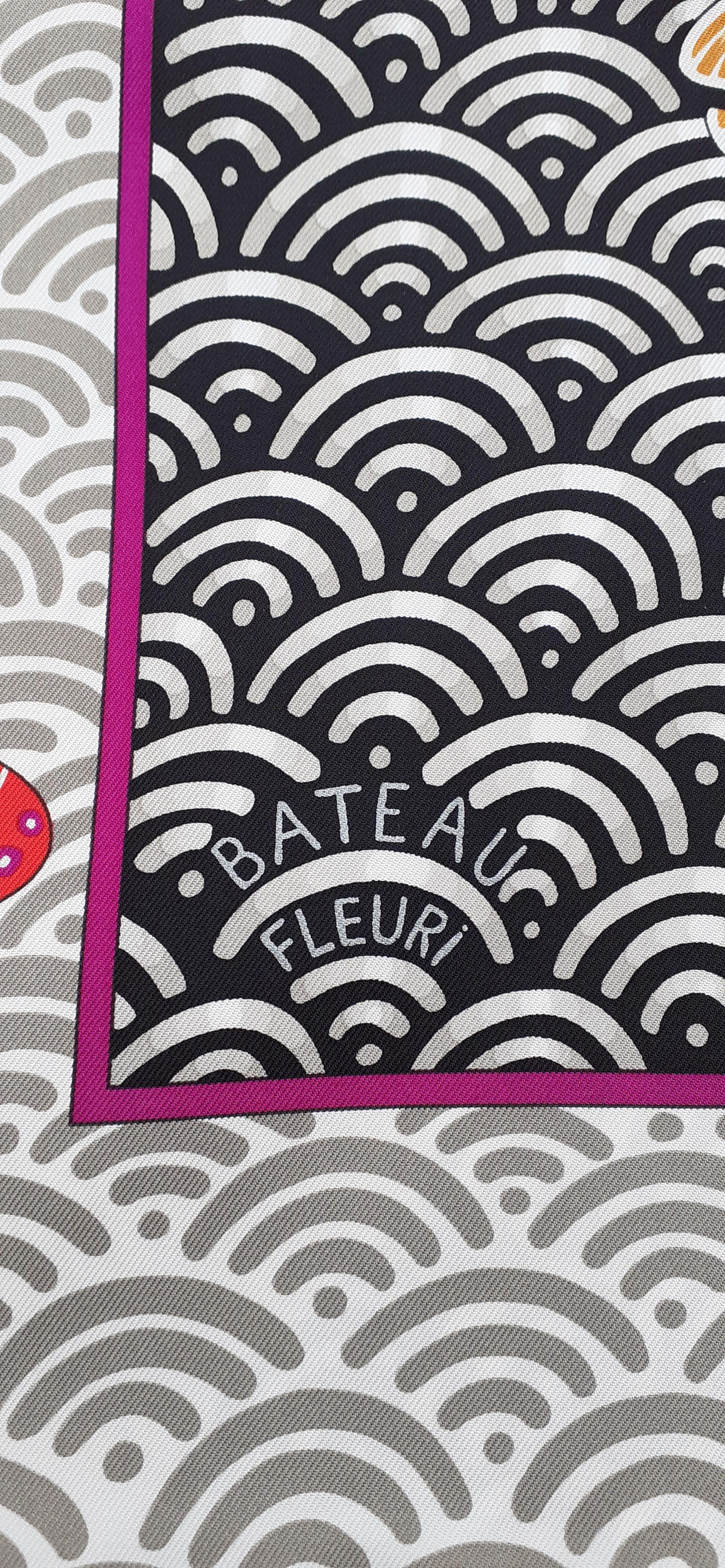 Hermès Silk Scarf Bateau Fleuri Ljubomir Milinkov Grey Pink 90 cm 3