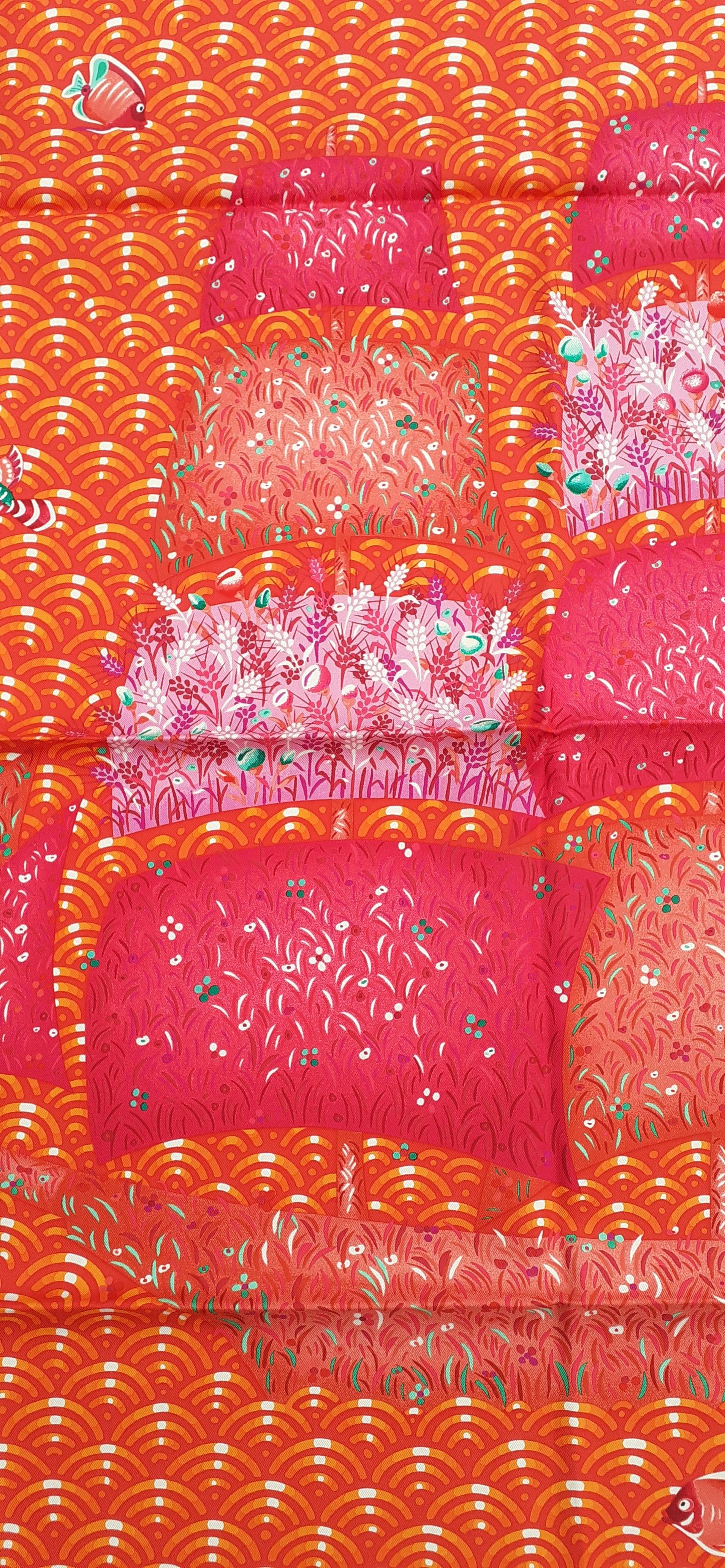 Women's Hermès Silk Scarf Bateau Fleuri Ljubomir Milinkov Orange Pink 90 cm For Sale