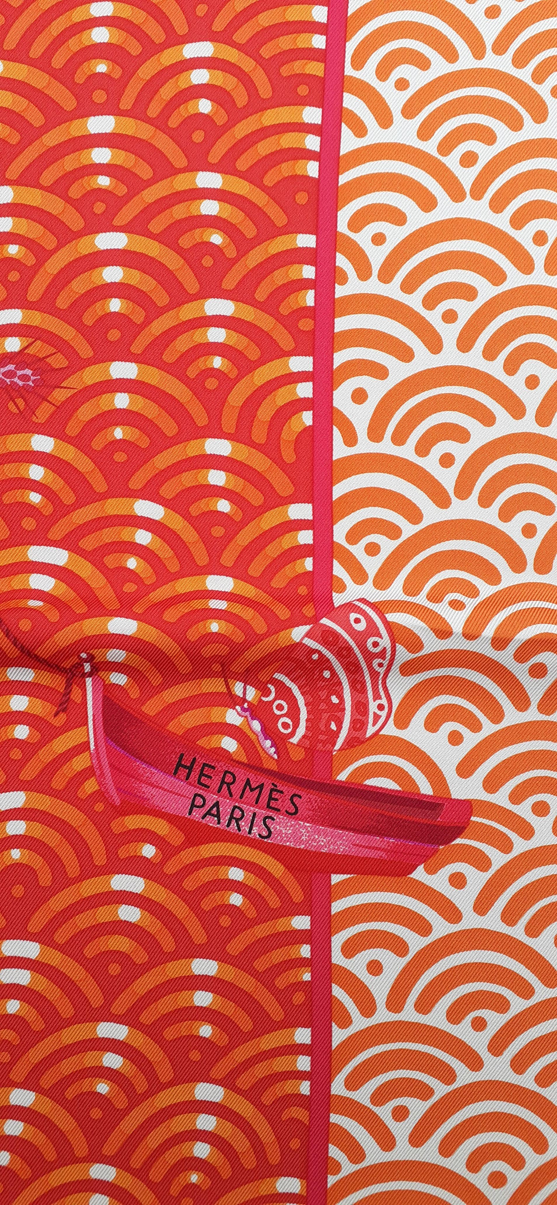 Hermès Silk Scarf Bateau Fleuri Ljubomir Milinkov Orange Pink 90 cm For Sale 2