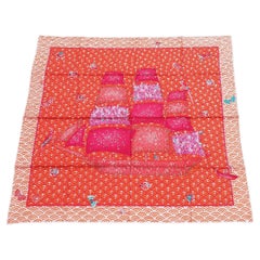 Hermès Silk Scarf Bateau Fleuri Ljubomir Milinkov Orange Pink 90 cm