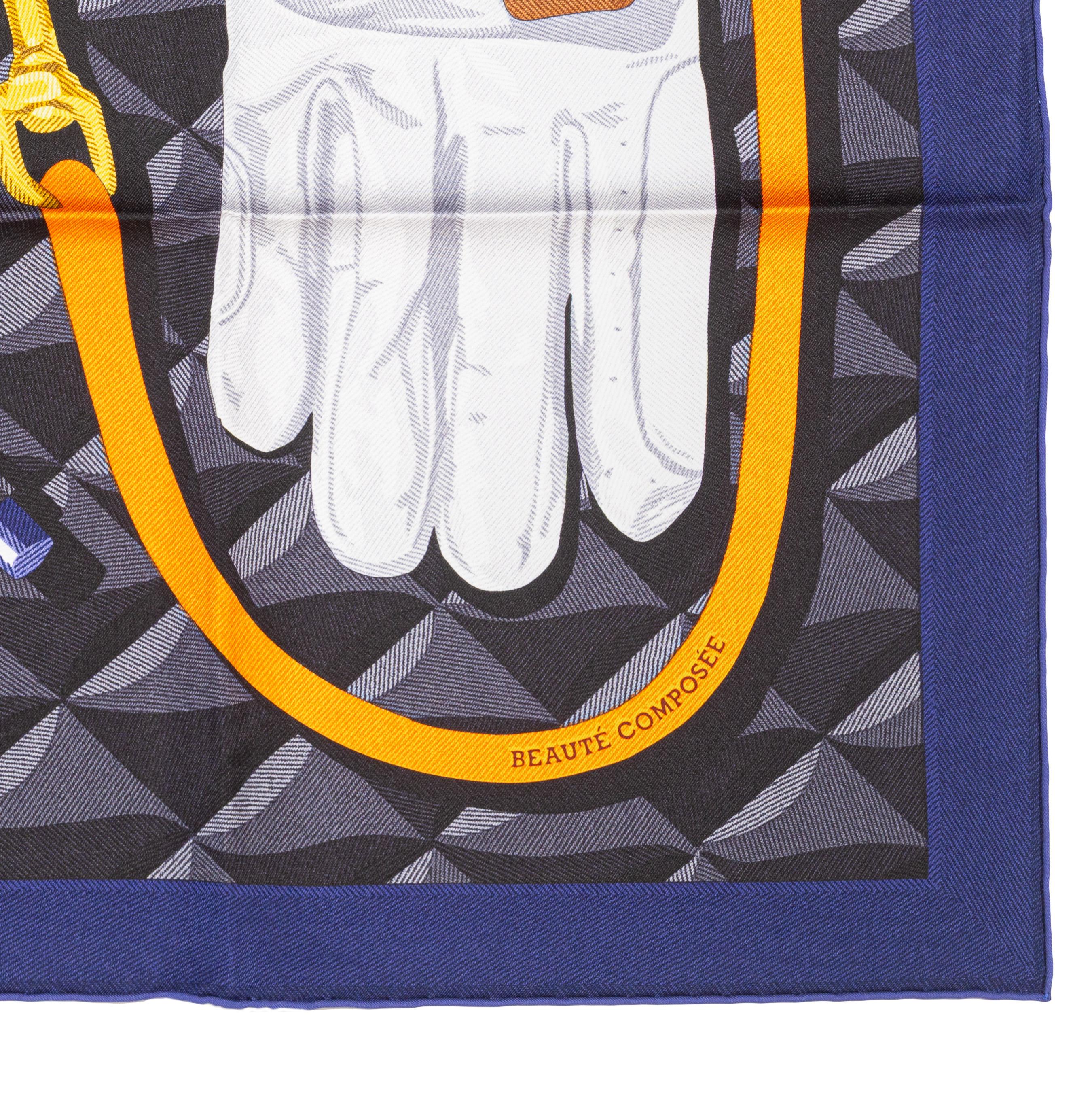 Hermes Pañuelo de Seda Beauté Composée - Caban Naranja Gris - Nuevo Con Etiqueta S en venta 9