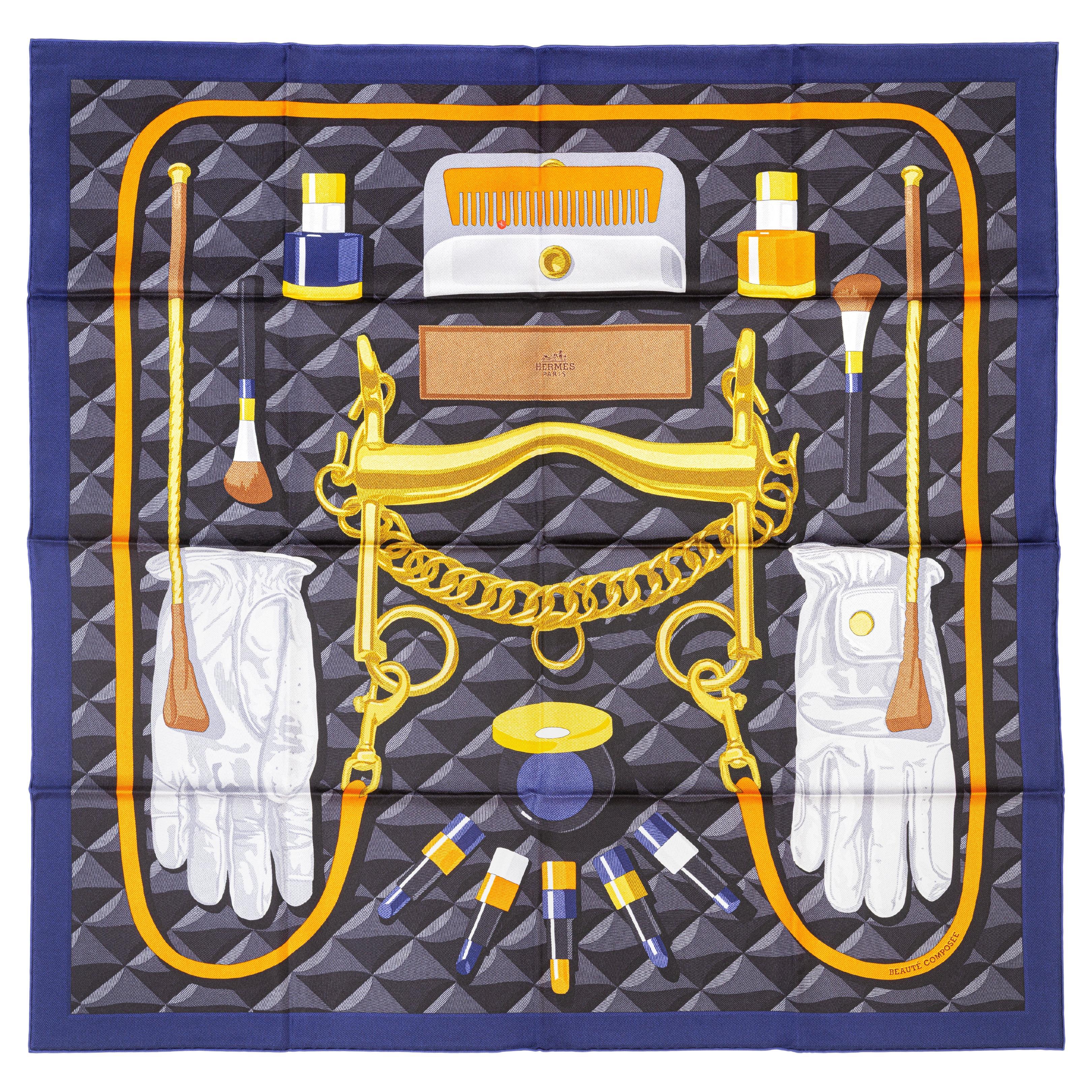 Hermes Silk Scarf Beauté Composée - Caban Orange Gris - New With Tag S