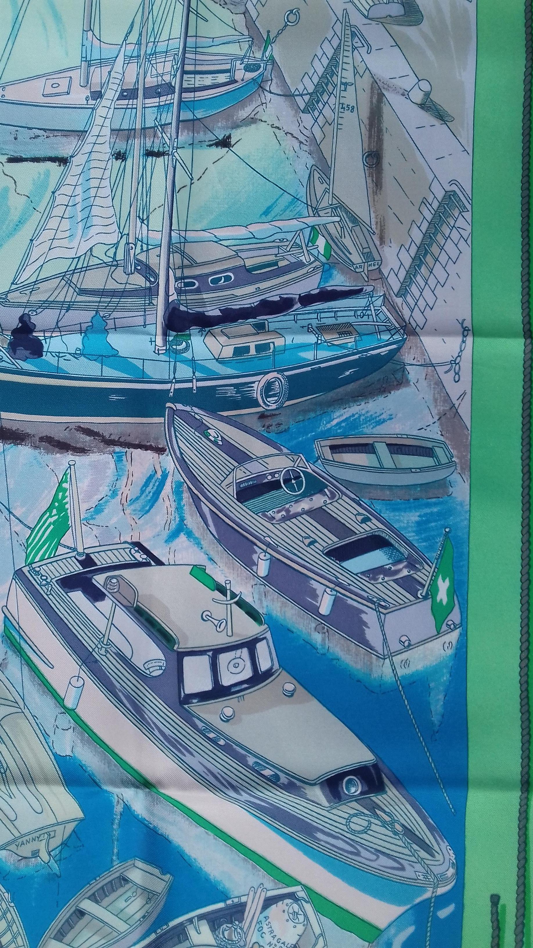 Women's or Men's Hermès Silk Scarf Belle Ile Le Port Saint Tropez Dauchez Boats 90 cm Rare