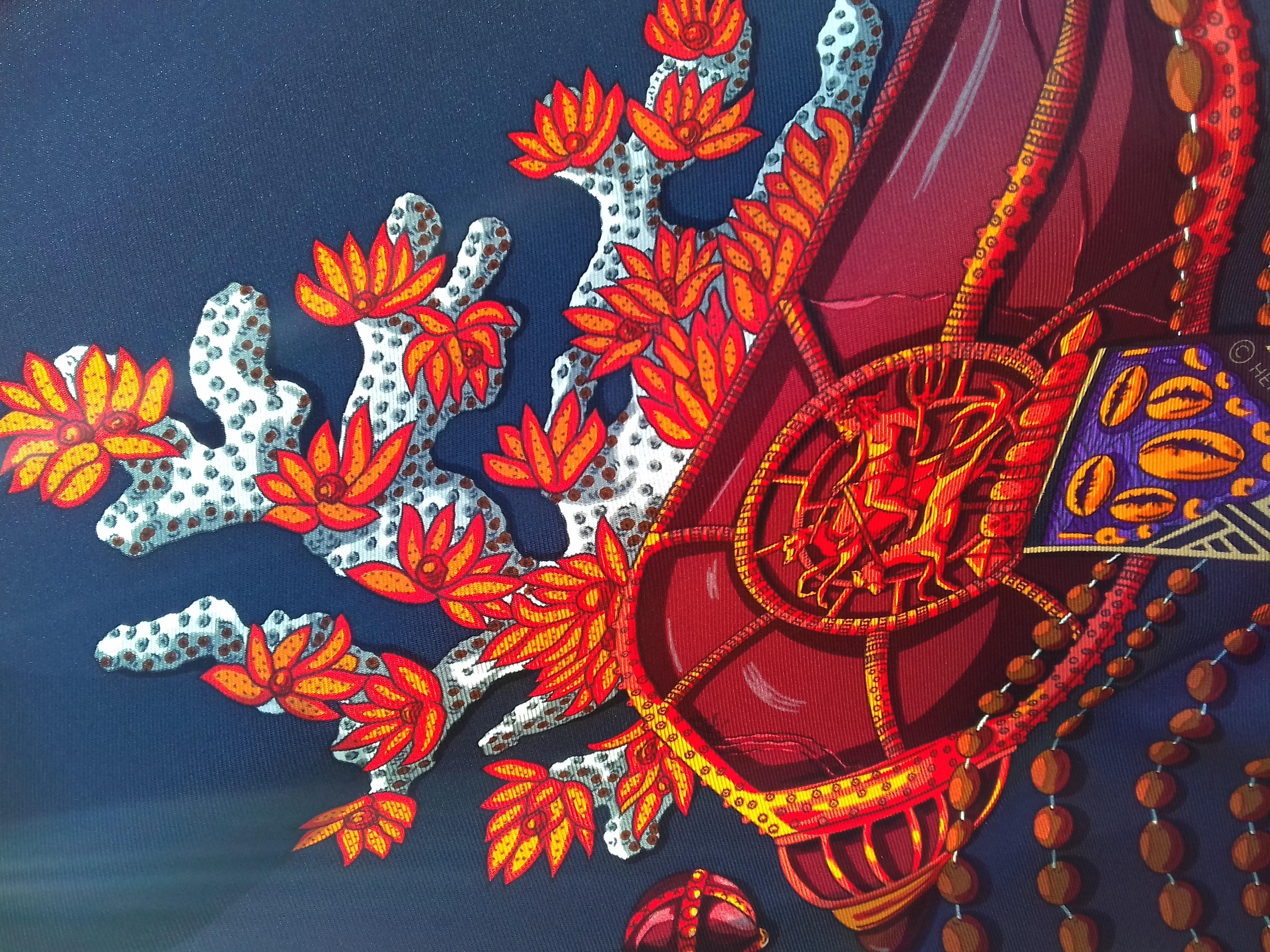 Hermès Silk Scarf Carré Chemin de Corail Annie Faivre Grey Red 90 cm in Box 9