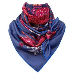 Hermès Silk Scarf Carré Chemin de Corail Annie Faivre Grey Red 90 cm in Box