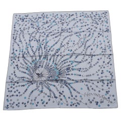 Hermès Silk Scarf Carré Dancing Pearls Virgine Jamin Blue 90 cm