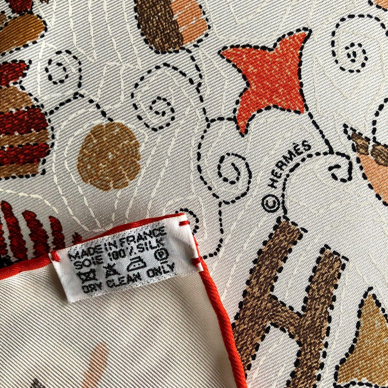 Hermès Foulard en Soie Carré Kantha Tigres Eléphants Esprit Indien Blanc 35 pouces 7