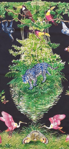 Hermès Silk Scarf Carré Wash Equateur Dallet Noir Vert Bleu 90 cm