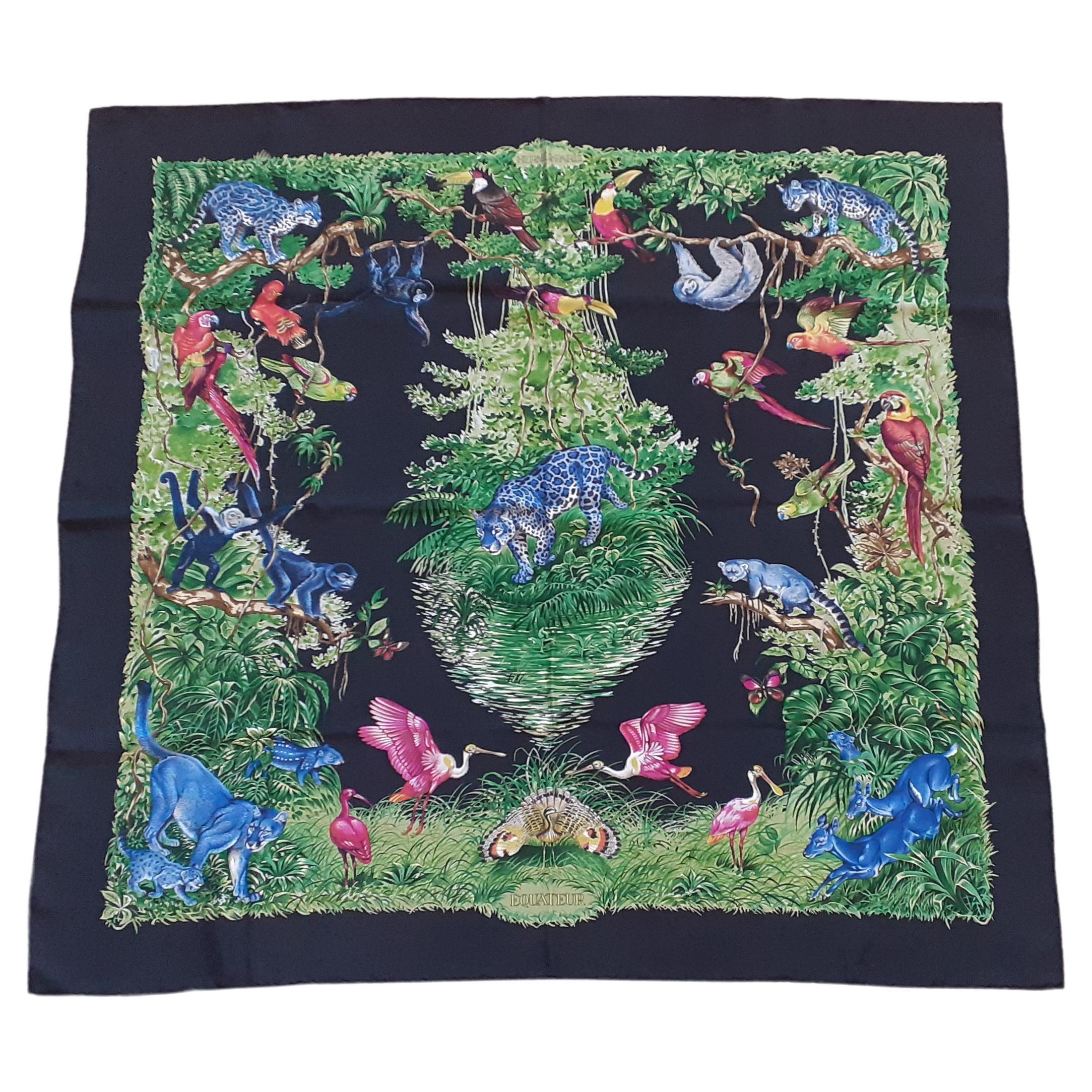 Hermès Foulard en Soie Carré Wash Equateur Dallet Noir Vert Bleu 90 cm