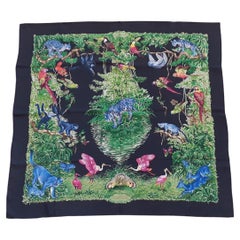 Hermès Foulard en Soie Carré Wash Equateur Dallet Noir Vert Bleu 90 cm